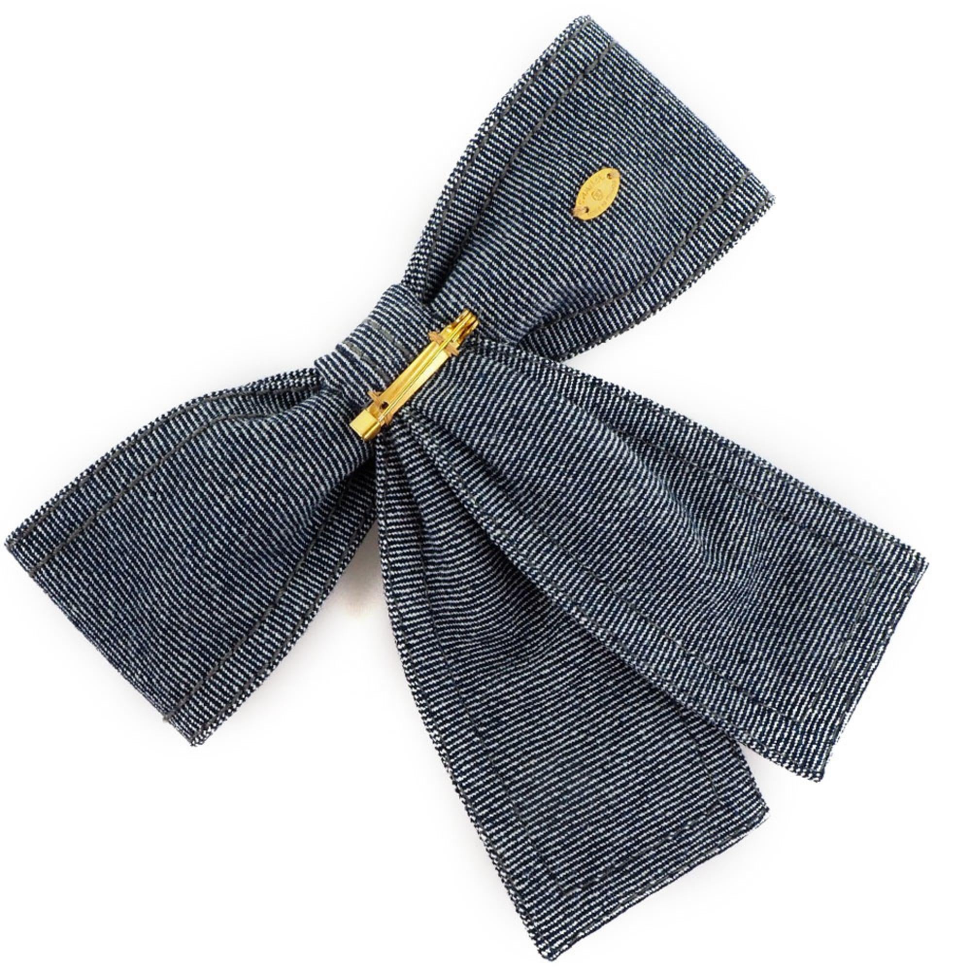 Chanel Chanel ribbon denim blue ladies brooch