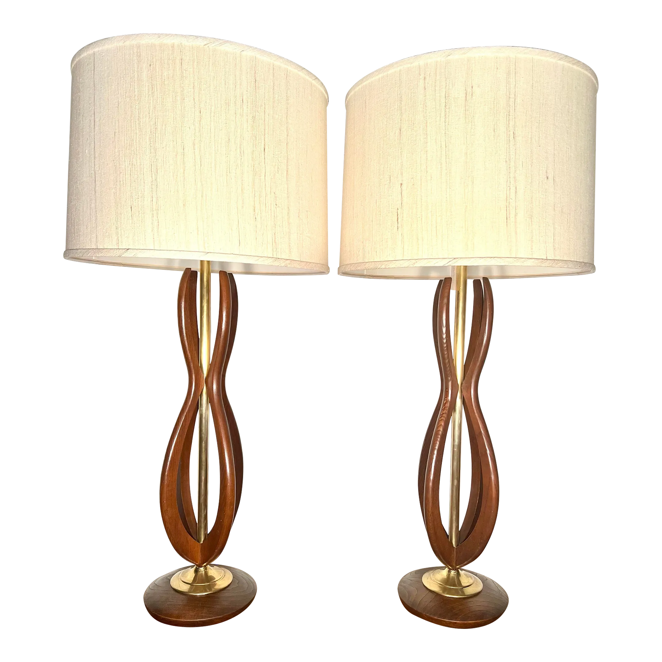 Mid Century Modern 1960s Sculptural Walnut Three Way Table Lamps - Pair ...