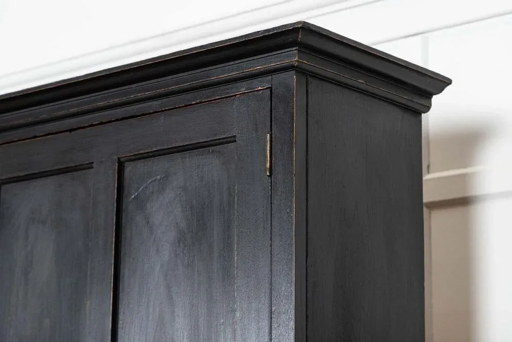 Large English Ebonised Ash Linen Cupboard, 1890s