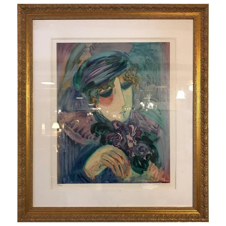 Finely Framed and Matted Lithograph by Barbara Wood Woman