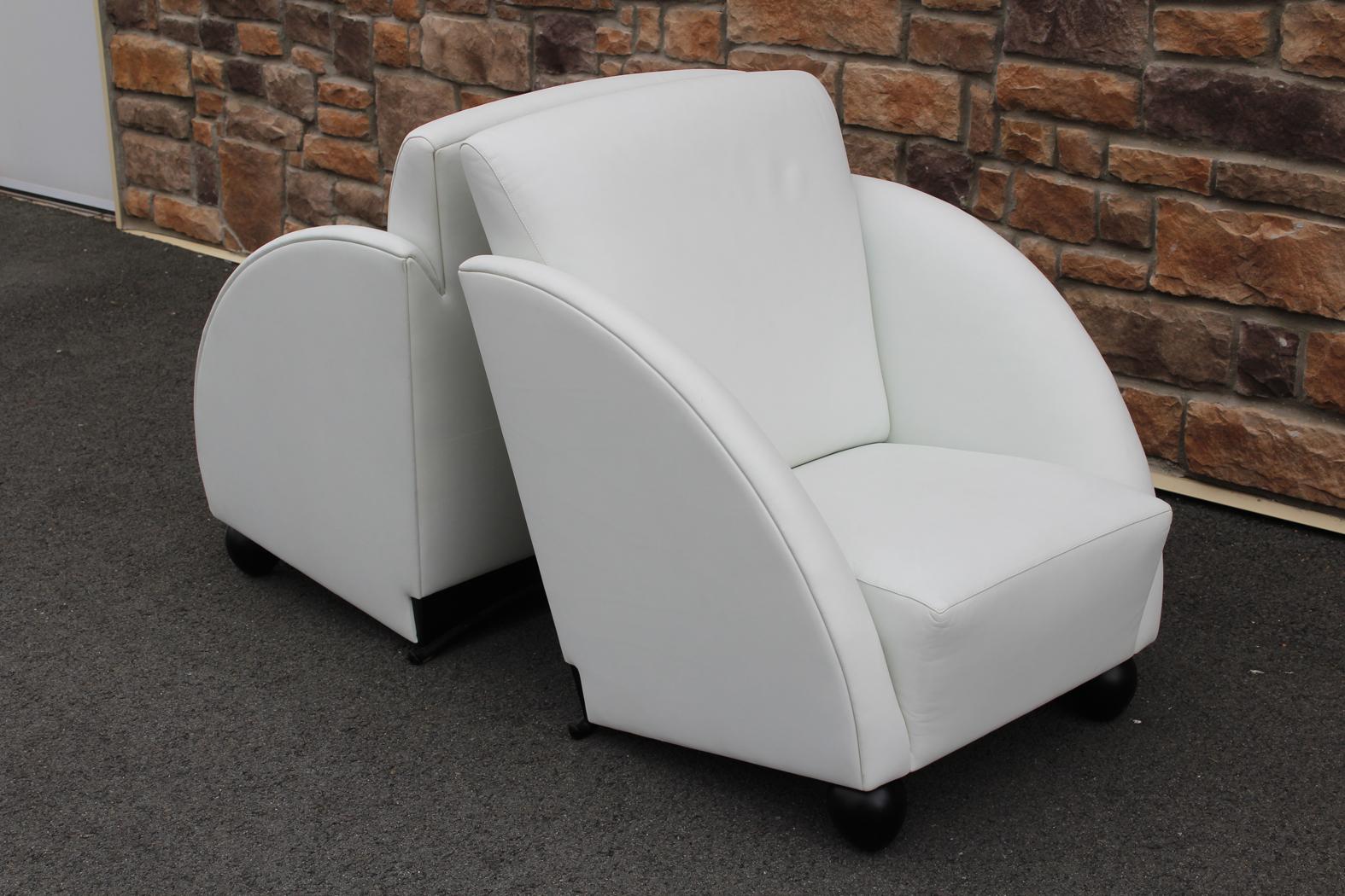 Wittmann Modern Art Deco White Leather Club Chairs—a Pair | Chairish, image size:1575x1050