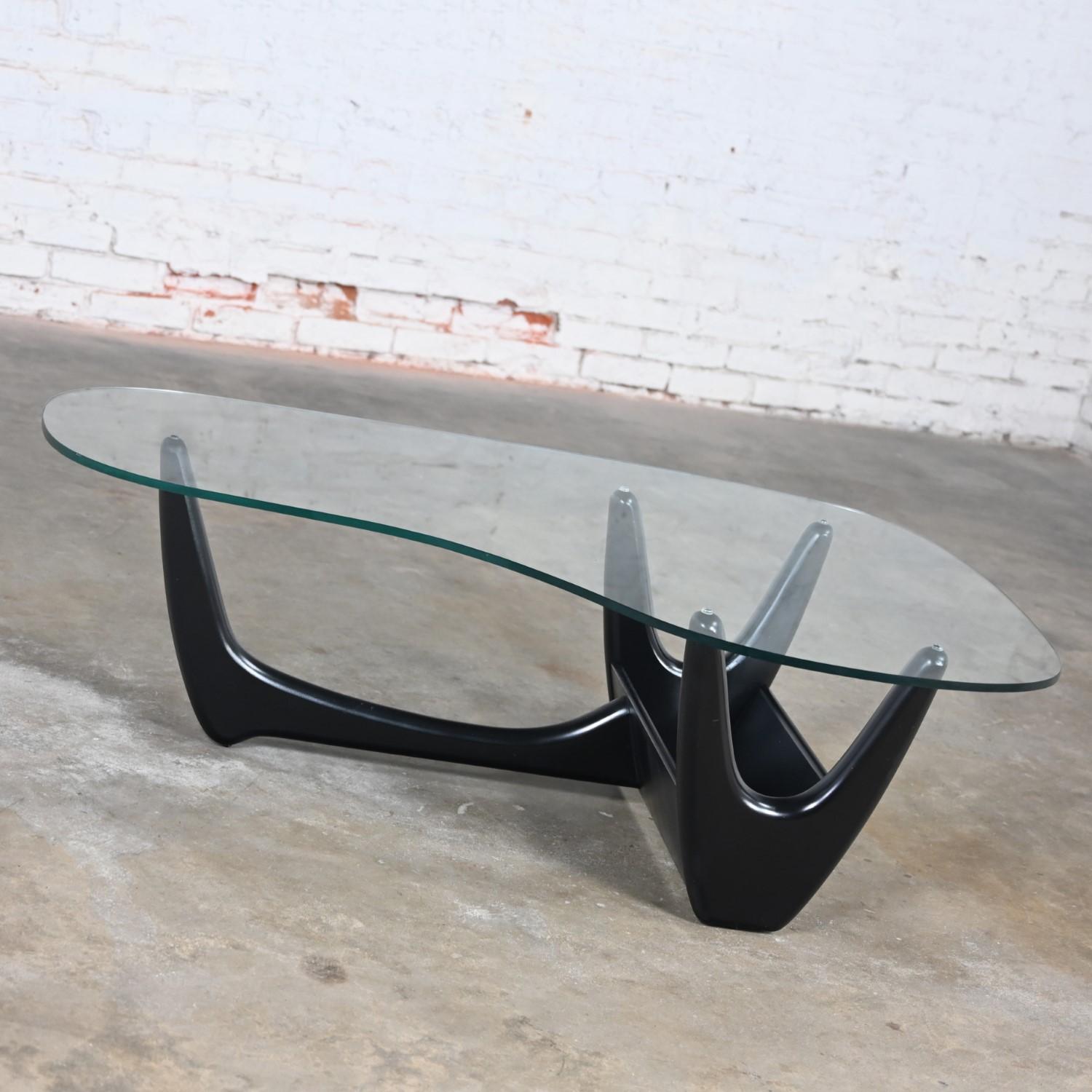 Mid Century Modern Coffee Table With Black Base & Biomorphic Glass