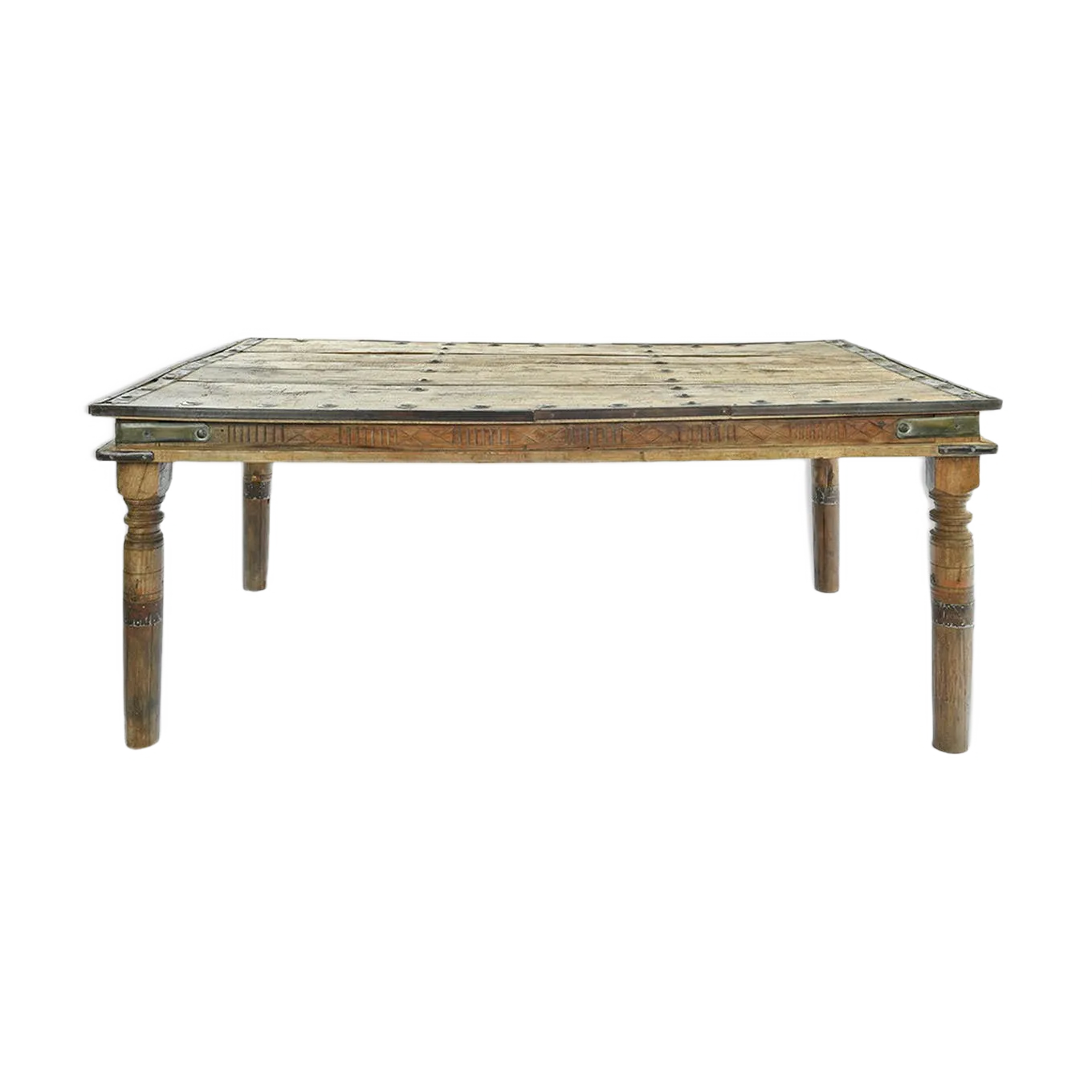 Carved and Studded Wooden Dining Table, 1940s