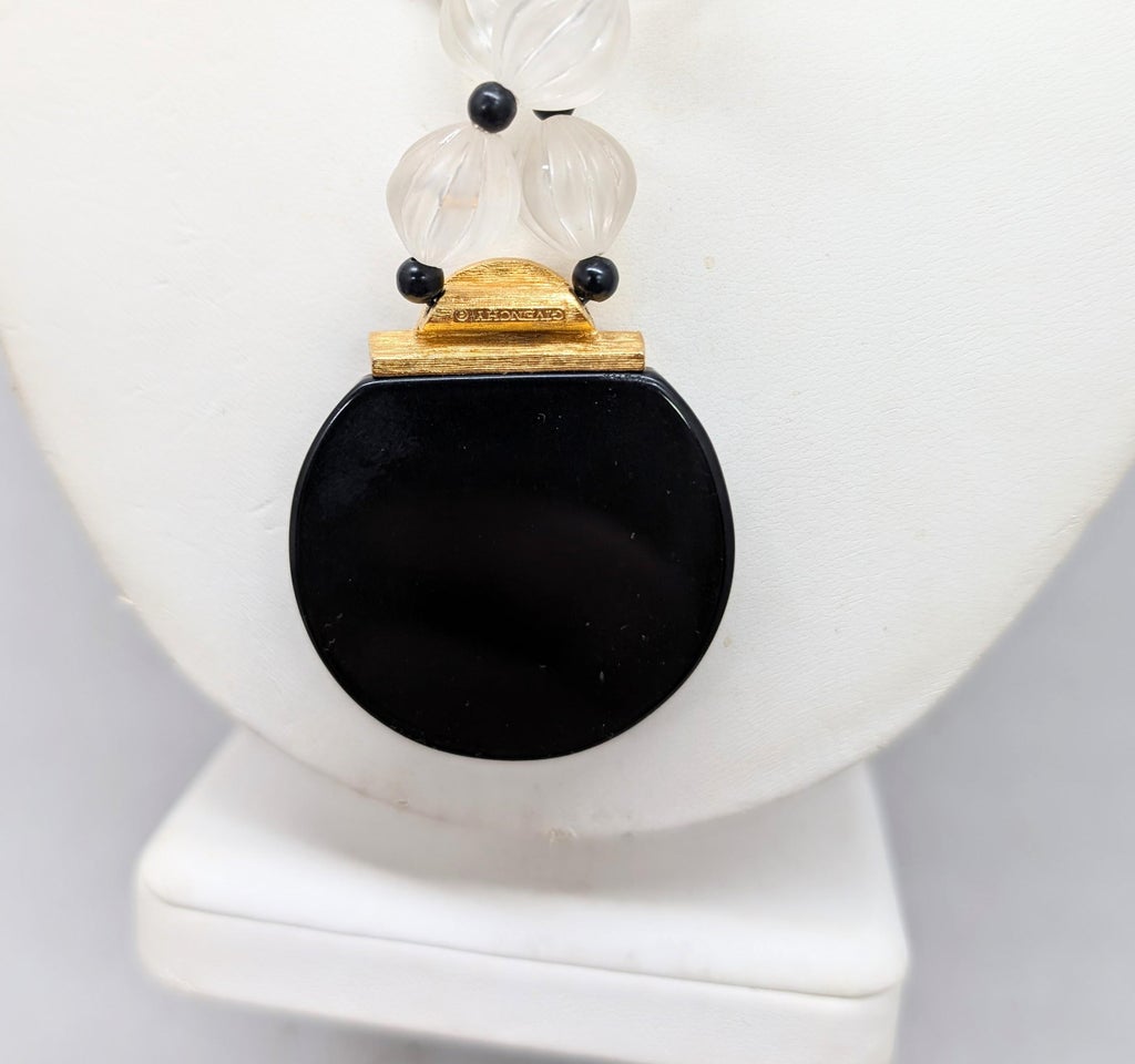 Vintage 1980s Signed Givenchy Deco Style Lucite Pendant Necklace