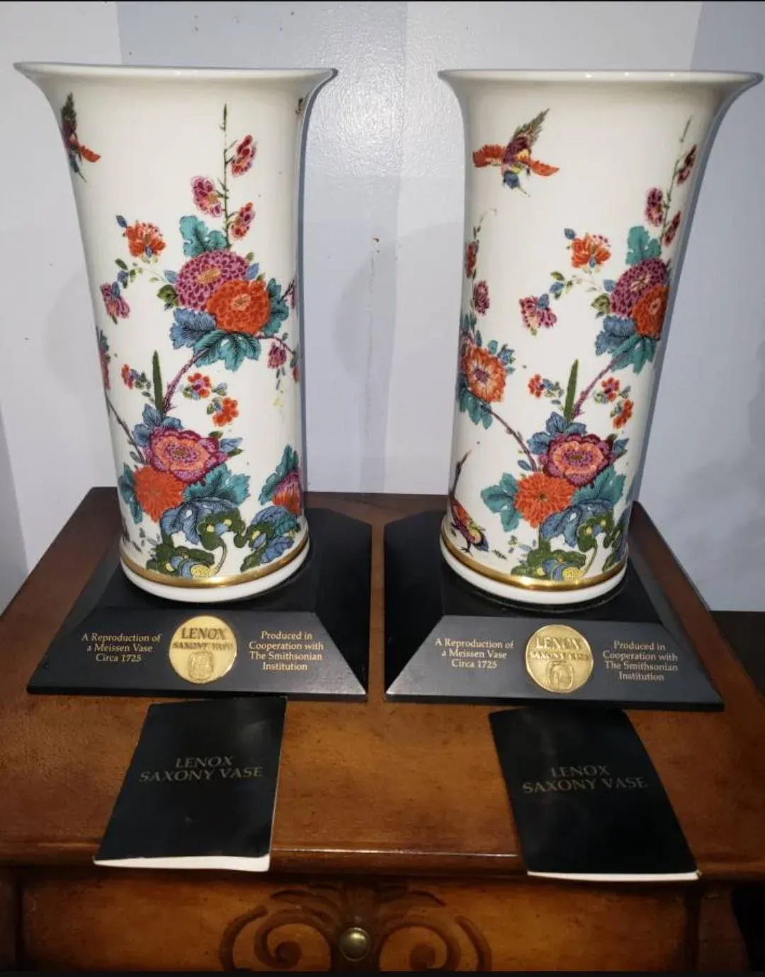 1970s Large Lennox Saxony Vases With Bases - a Pair | Chairish