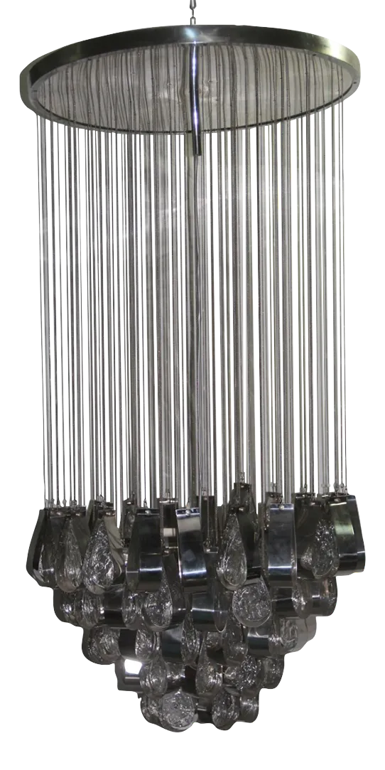 Steel & Glass Waterfall Ceiling Lamp, 1970s