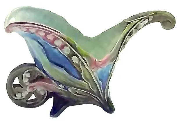 Antique Majolica Wheelbarrow Cachepot