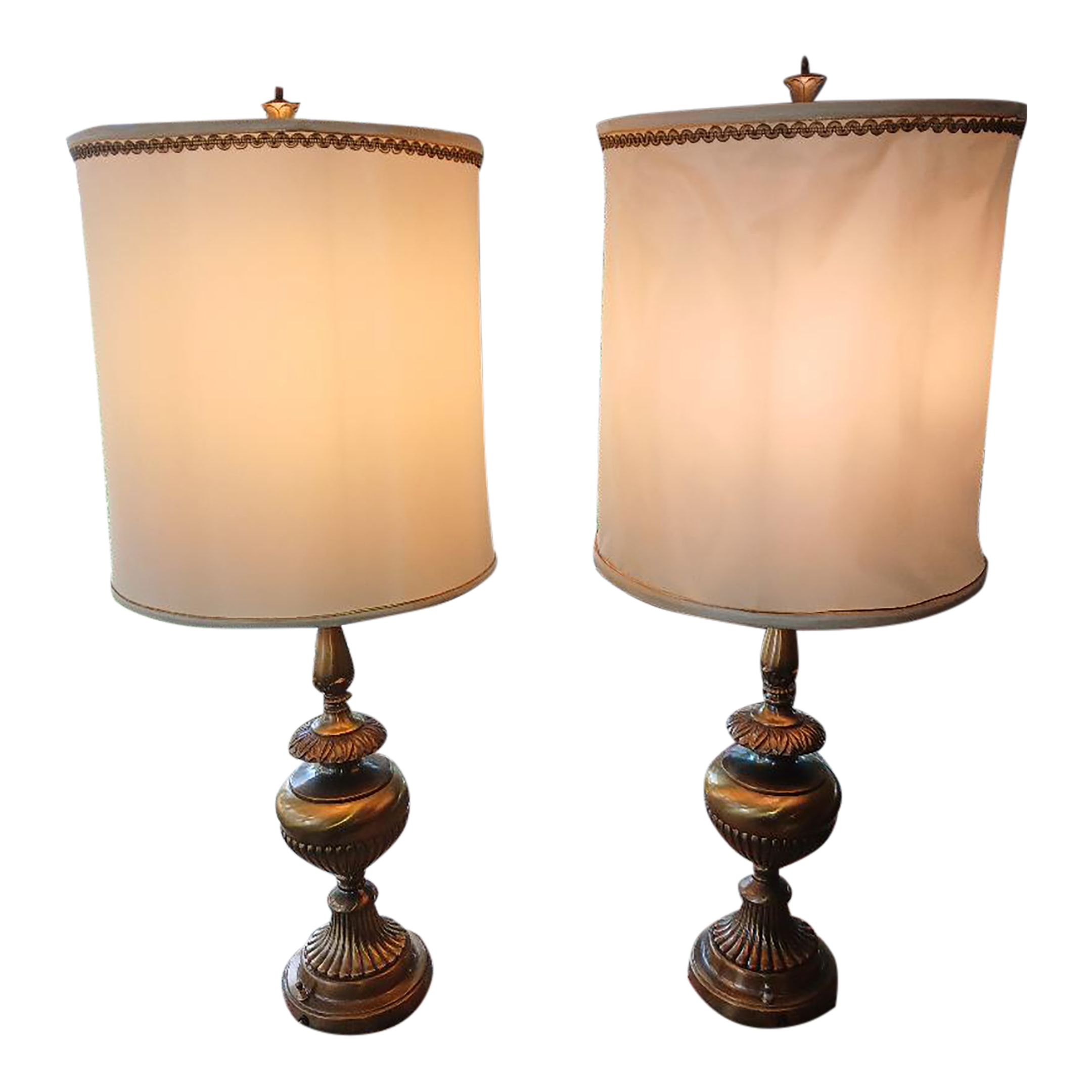Vintage Brass Torchiere Table Lamps, a Pair