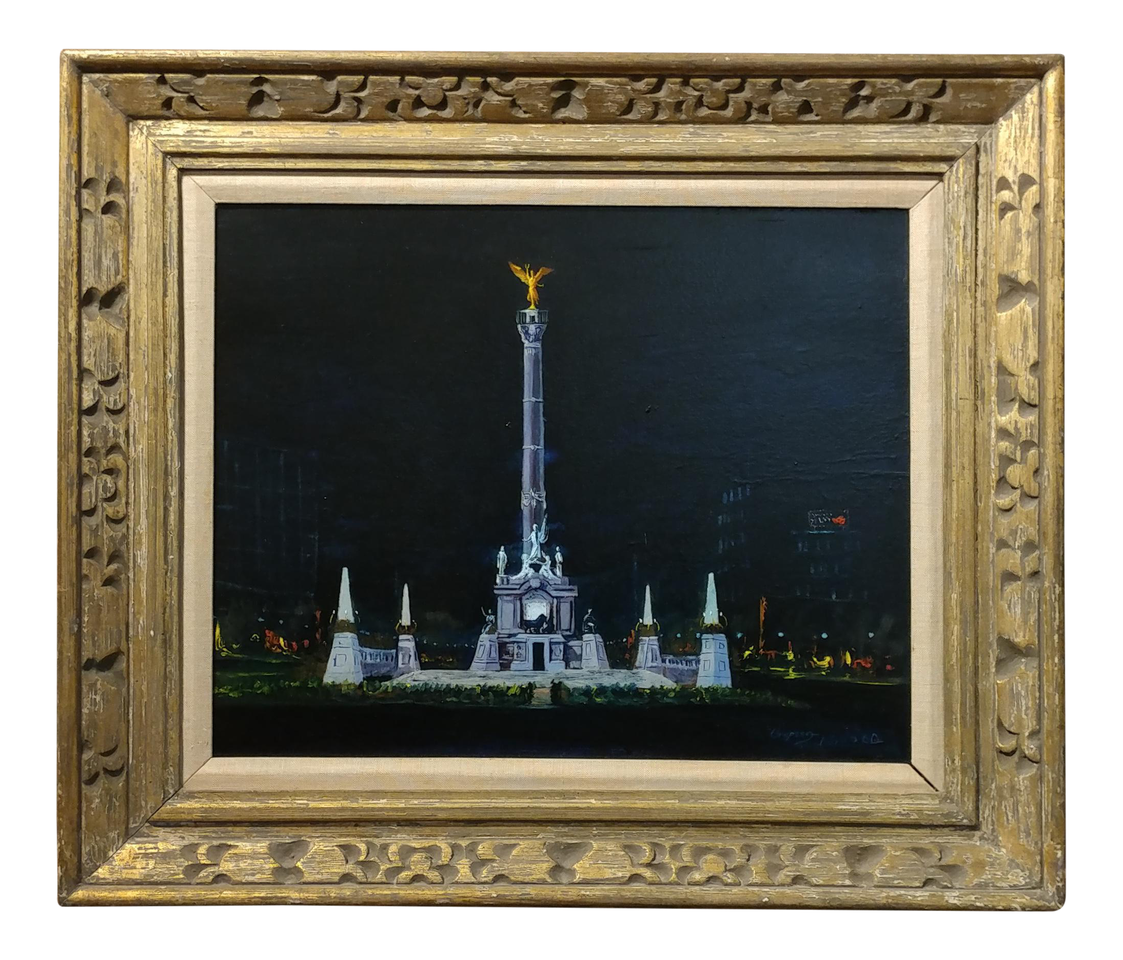 Miguel Angel Oropeza Mexico City At Night 1960s Oil Painting On