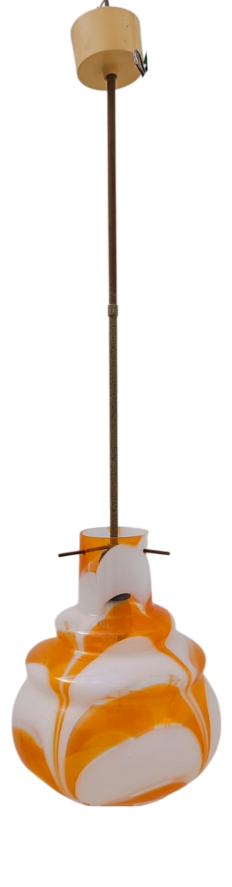 Vintage Space Age White and Orange Murano Glass Pendant Light by Carlo Moretti, 1970s