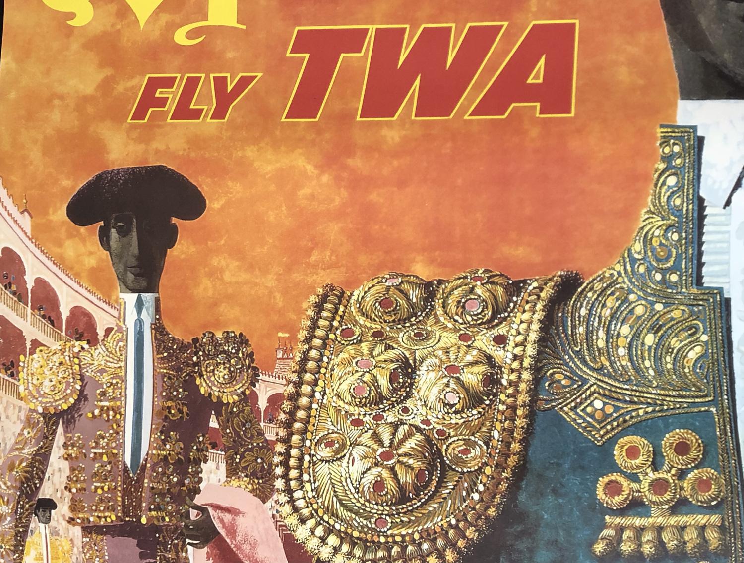 Spain Fly Twa Advertisement Poster by David Klein, 1961