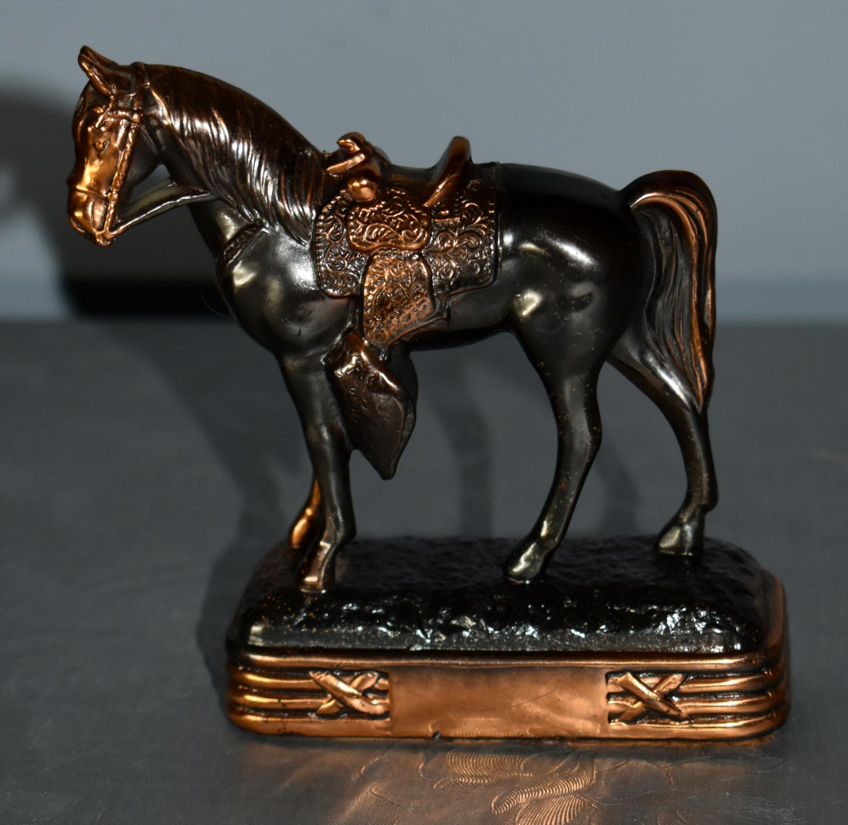 Vintage Decorative Bronze & Copper Finished Horse on Stand | Chairish