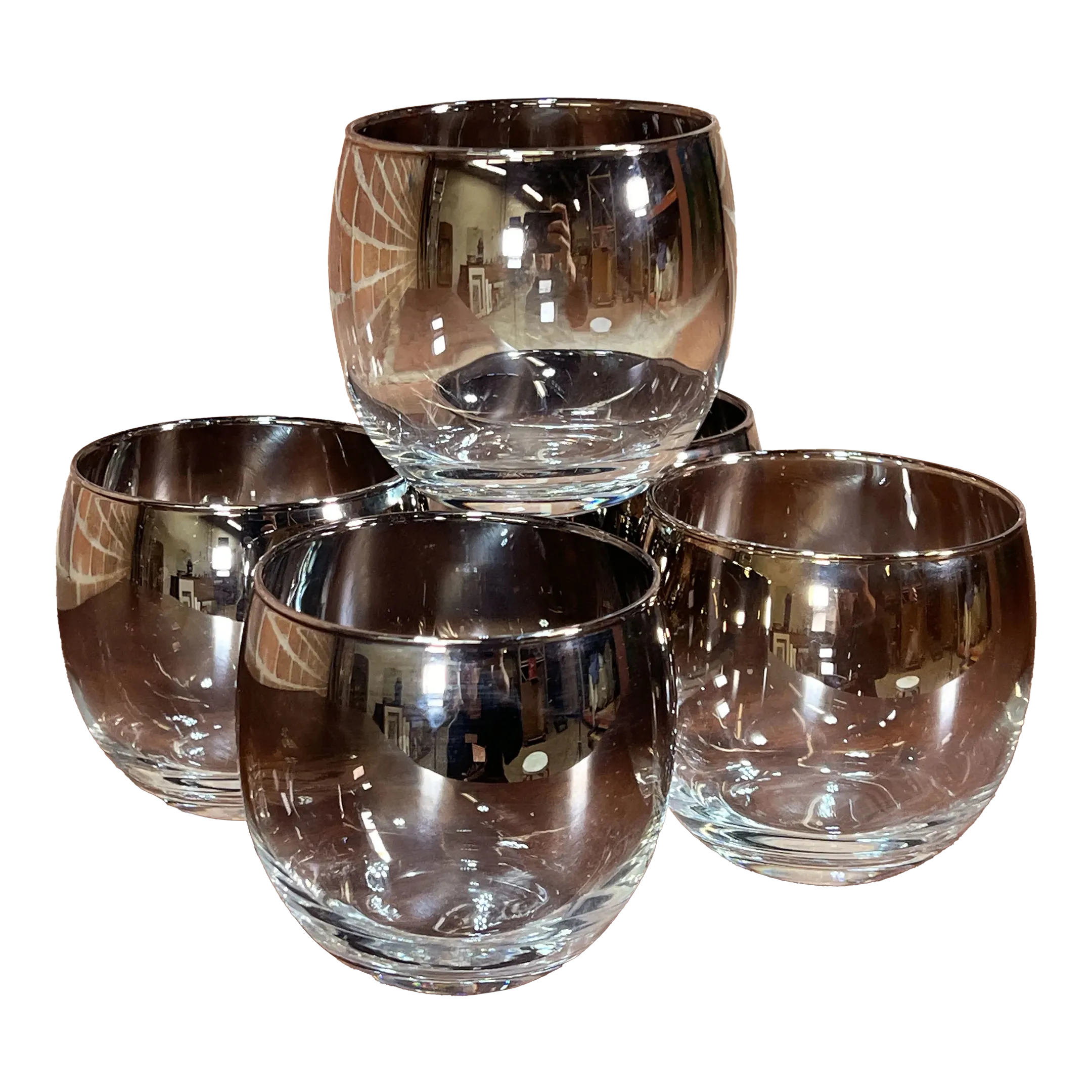 Mid Century Modern Dorothy Thorpe Silver Ombre Cocktail / Whiskey Glasses - Set of 5