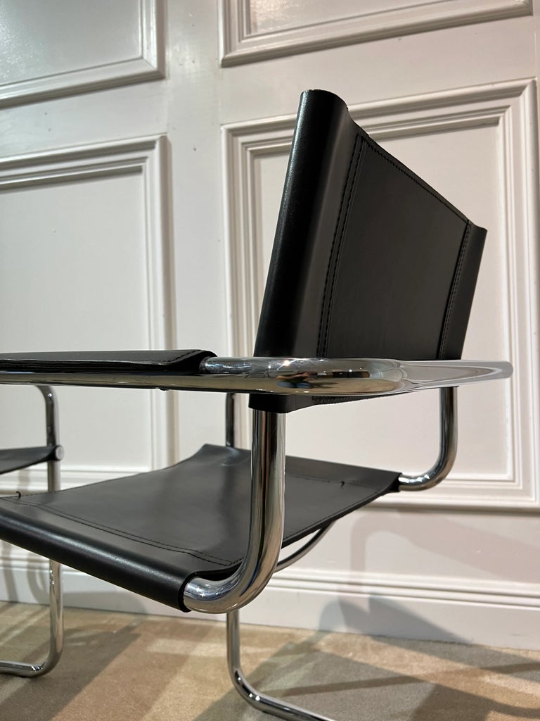 Mid 20th Century Pair of Chrome and Leather Cantilever Chairs S34
