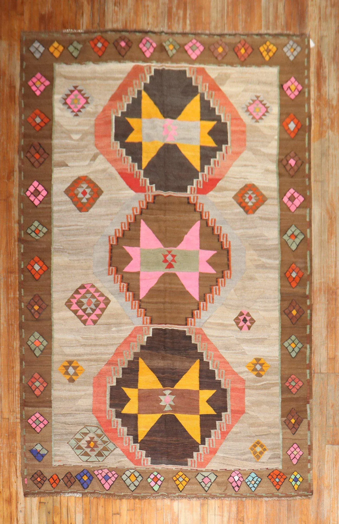 Mid 20th Century Vintage Turkish Kilim Rug, 7'6' X 13'8''