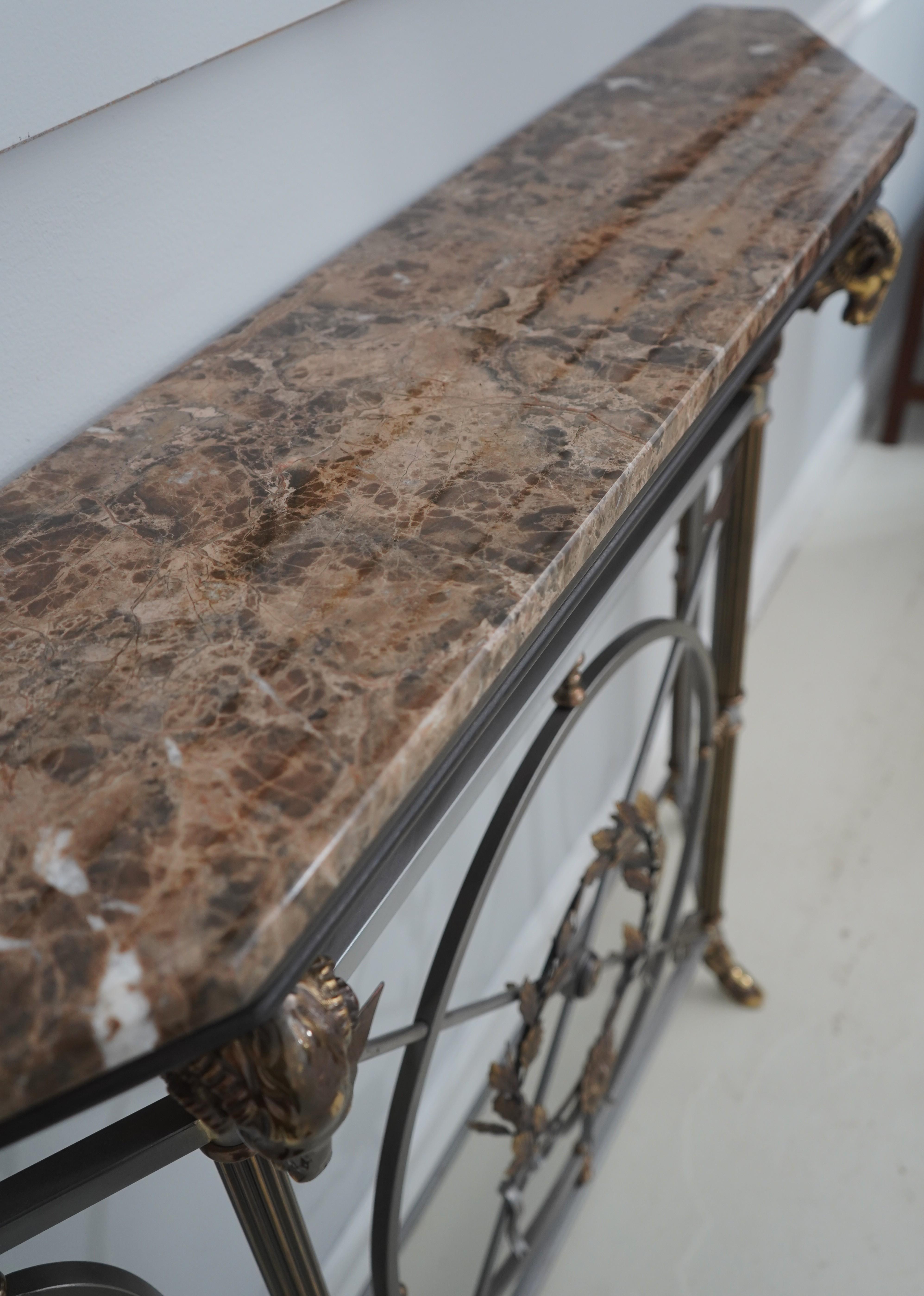 Maitland Smith French Empire Marble Top Steel Base Console Table
