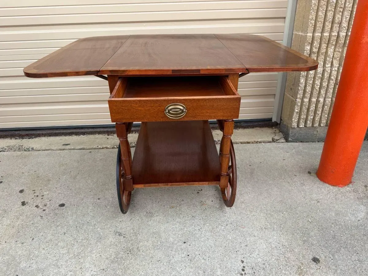 Vintage Mahogany Banded Inlay Tea Cart Server Cart