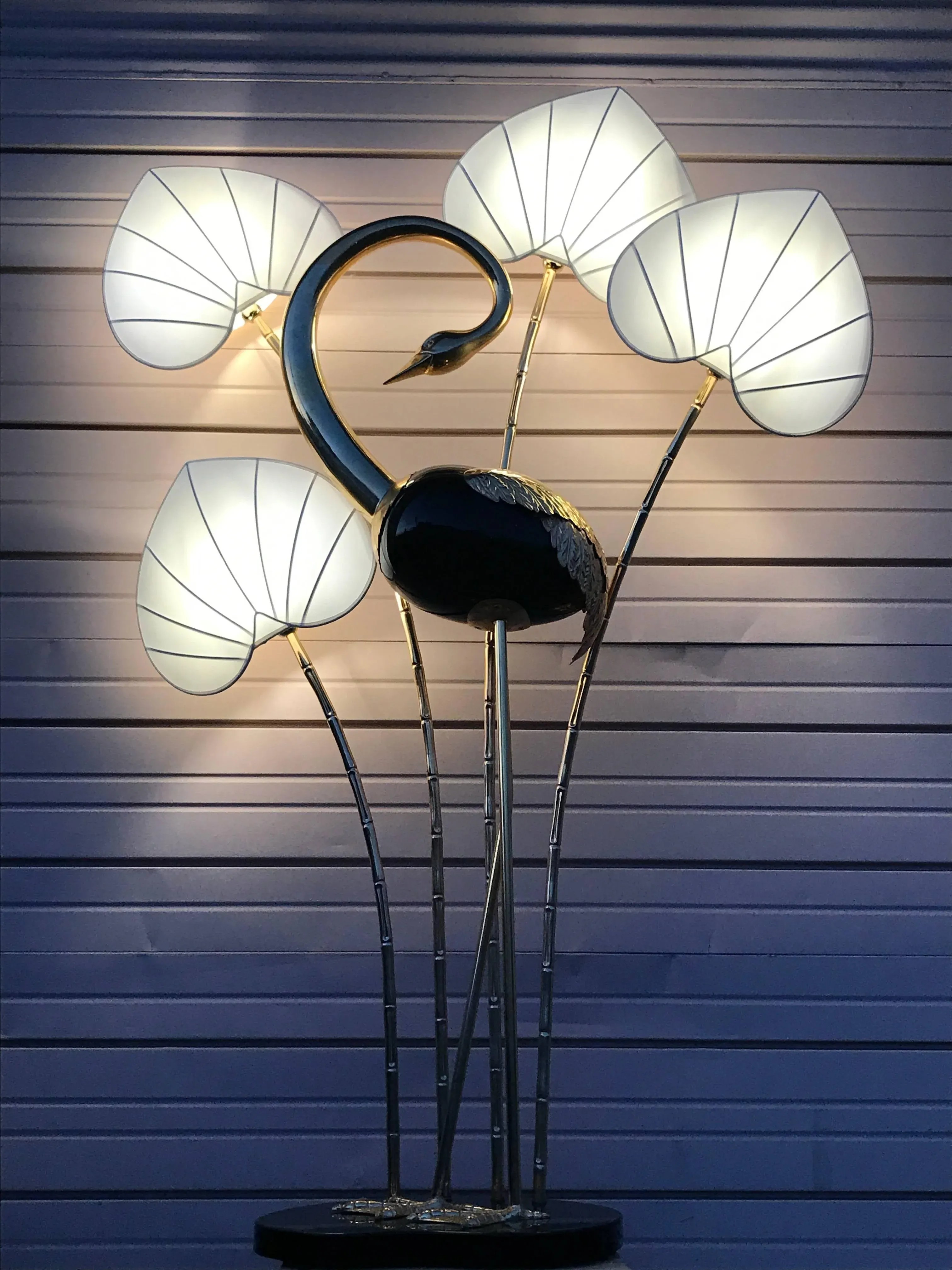 Monumental Brass Standing Egret Floor Lamps by Antonio Pavia - a