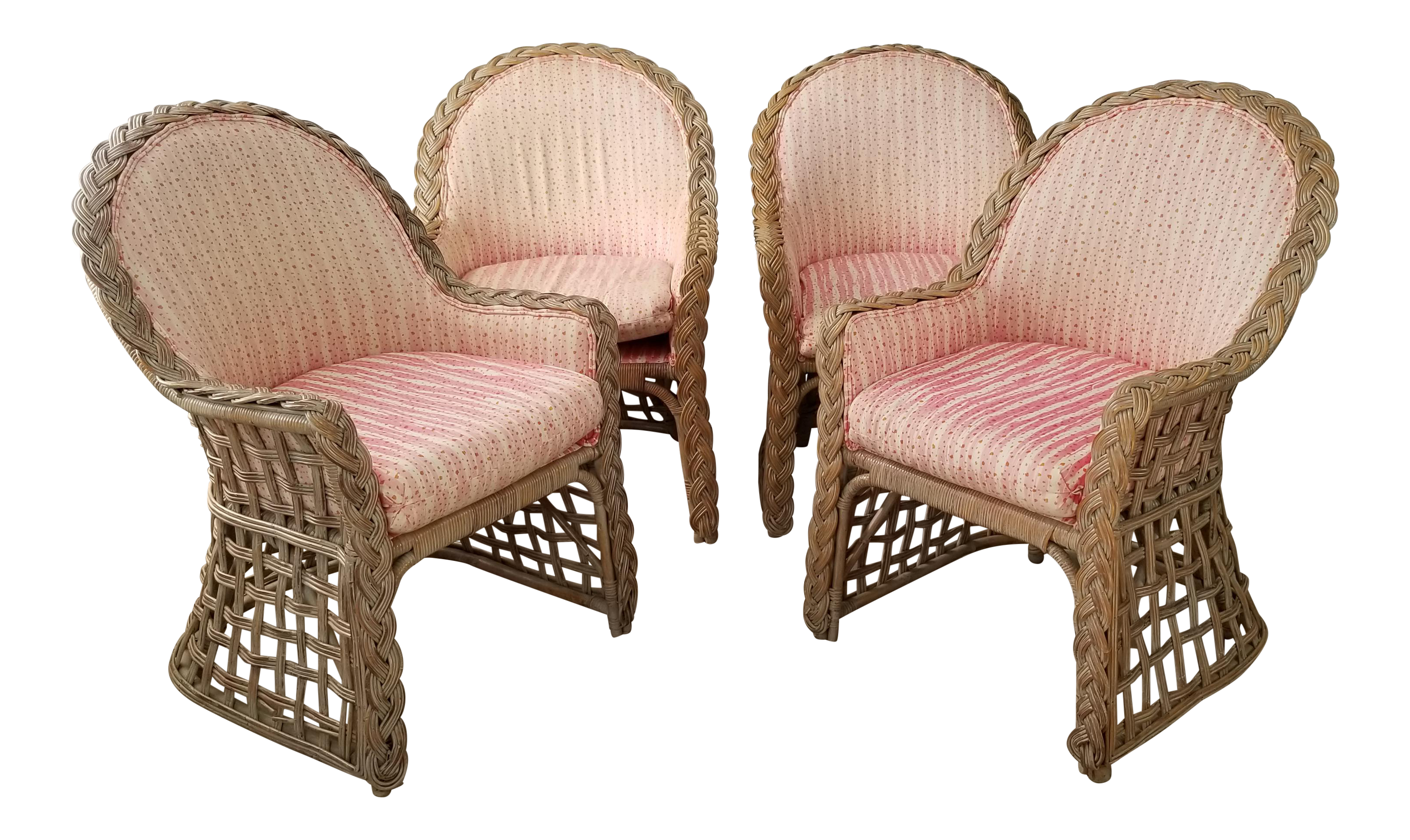 Set Of Four Vintage Tropical Rattan Island Style Wicker Braided Dining Chairs By Kreiss Collection Chairish