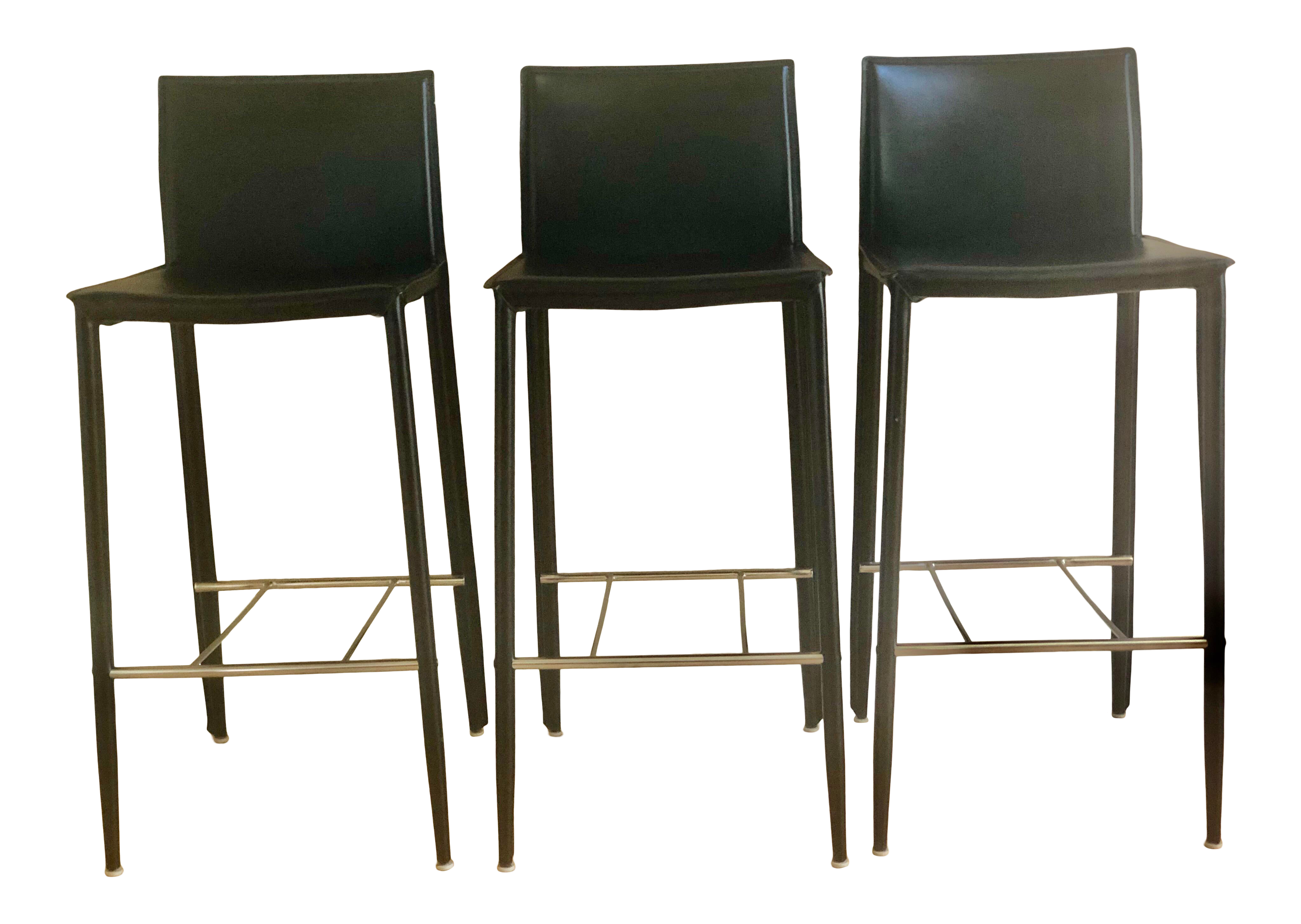 Dania Leather Bar Stools Set Of 3 Chairish
