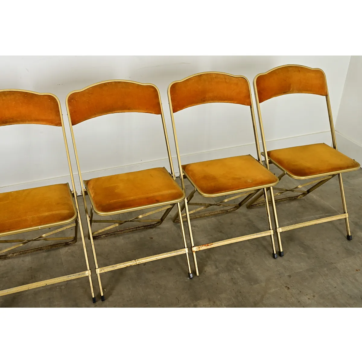 Vintage French Velvet and Brass Folding Chairs Set of Chairish