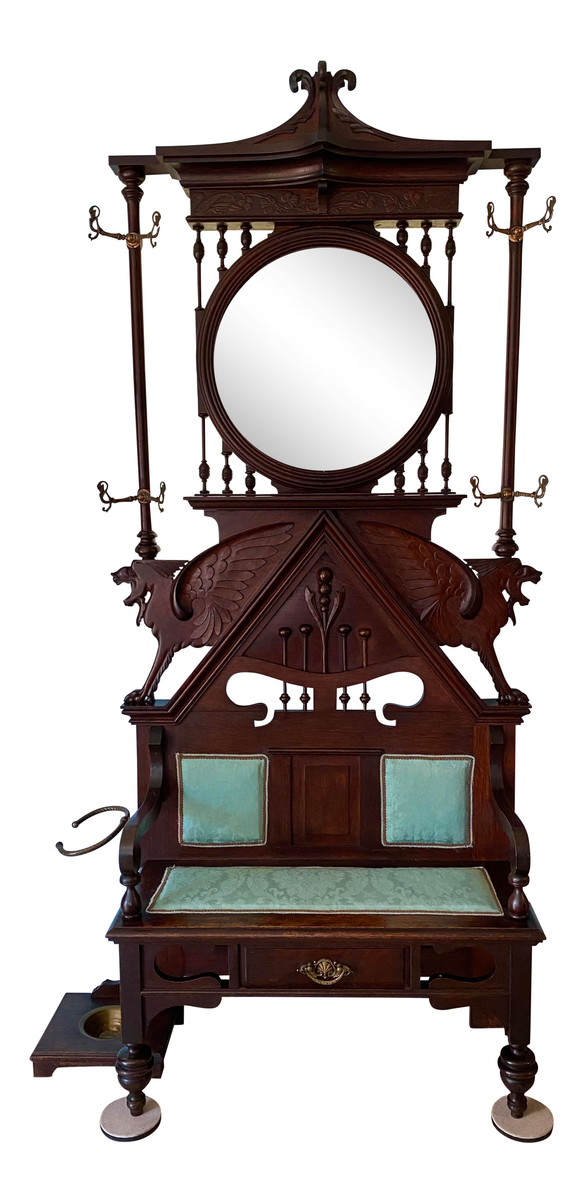 antique hall tree on Antique Egyptian Revival Hall Tree With Mirror And Bench Chairish