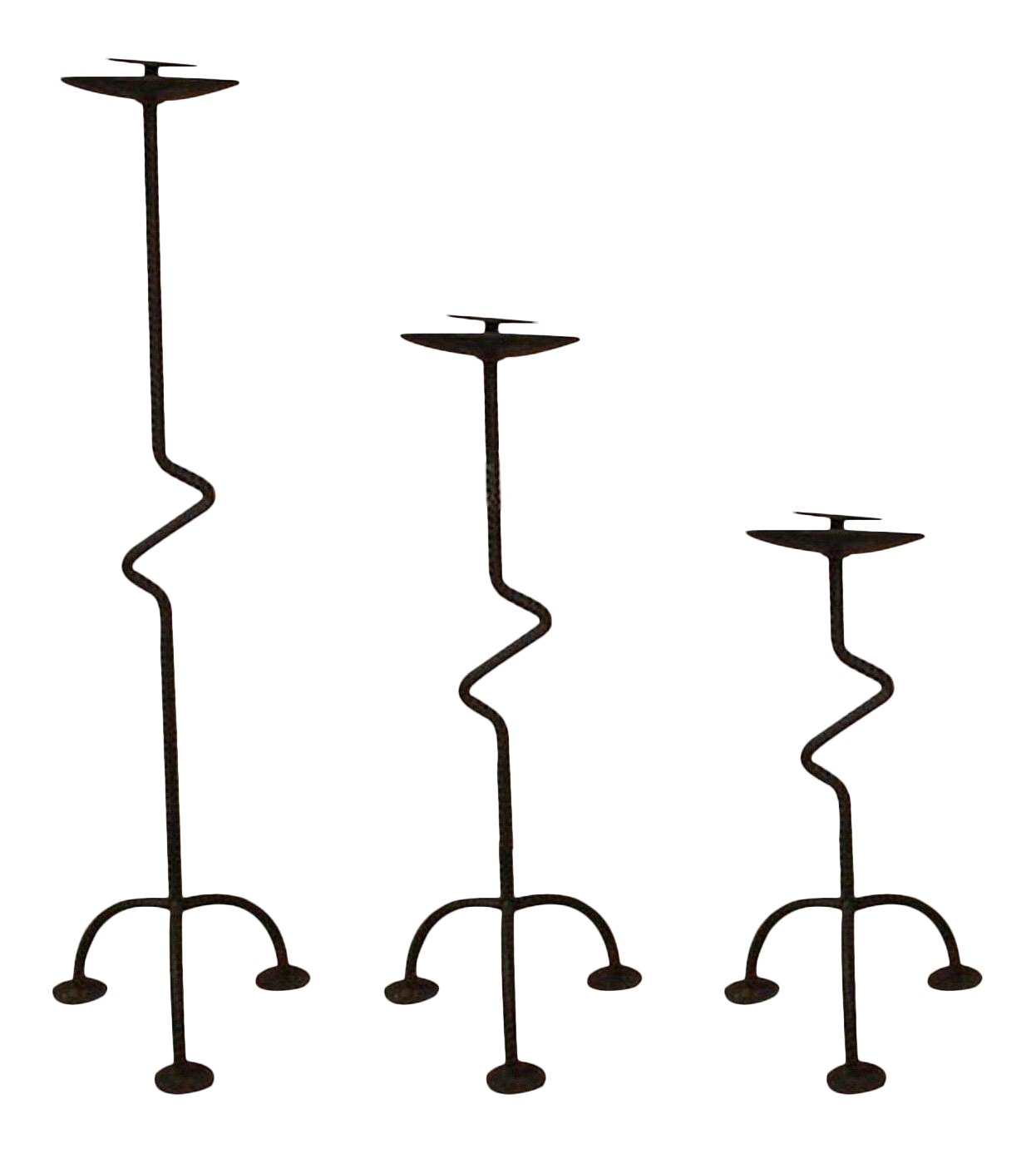 3 Bent Steel Rebar Brutalist Floor Candle Holder Stands Candelabra