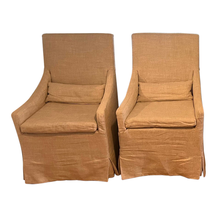 Restoration Hardware Belgian Slope Arm Slipcovered Dining Armchair With Casters Set of 2 Chairish
