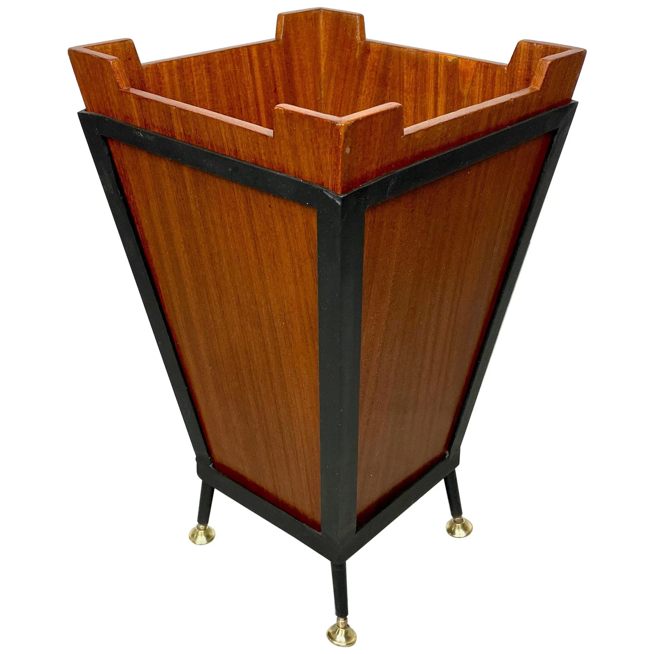 Teak & Black Metal Basket, Italy, 1960s