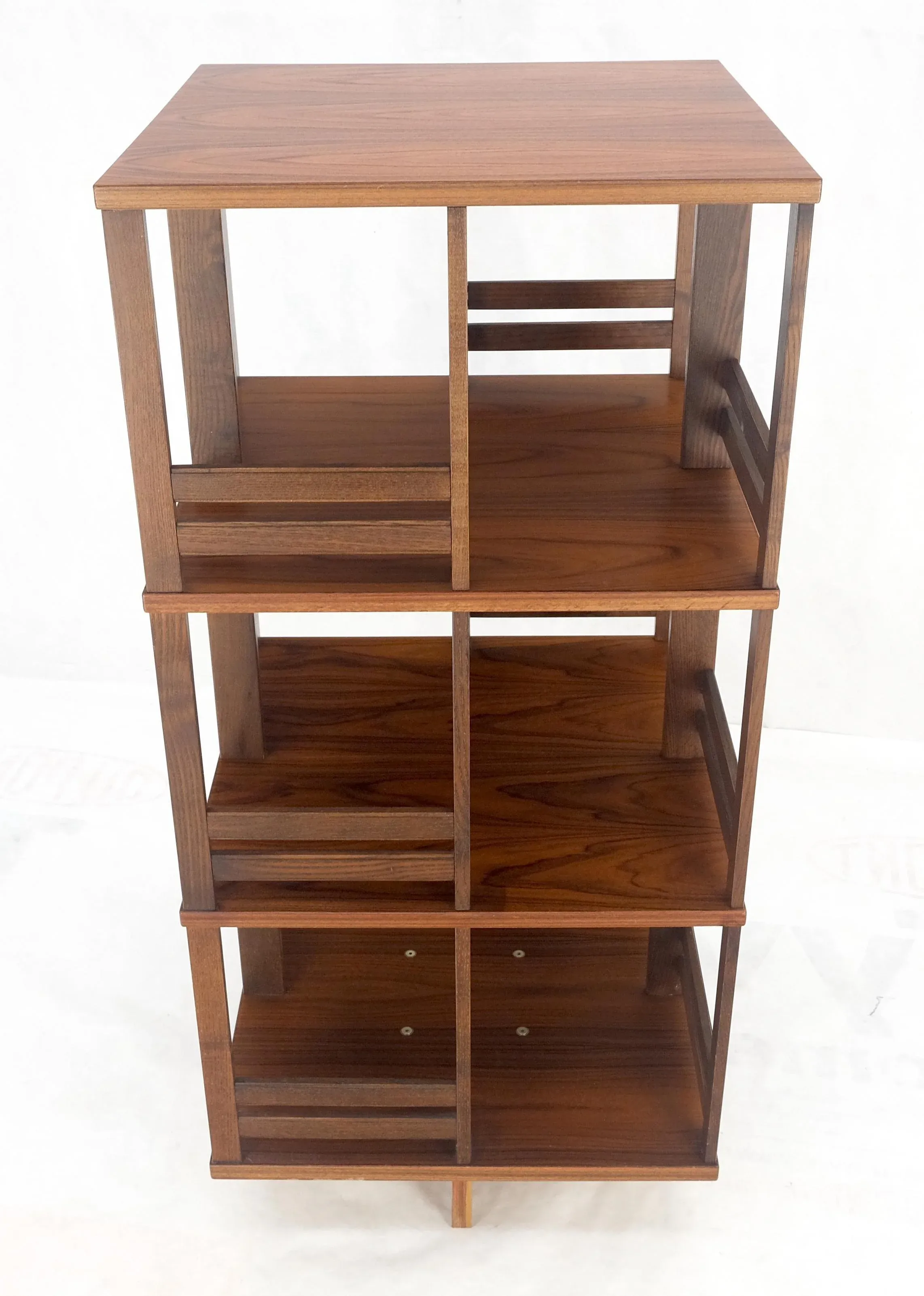 Danish Mid Century Modern Rosewood Square Revolving Bookcase Shelf