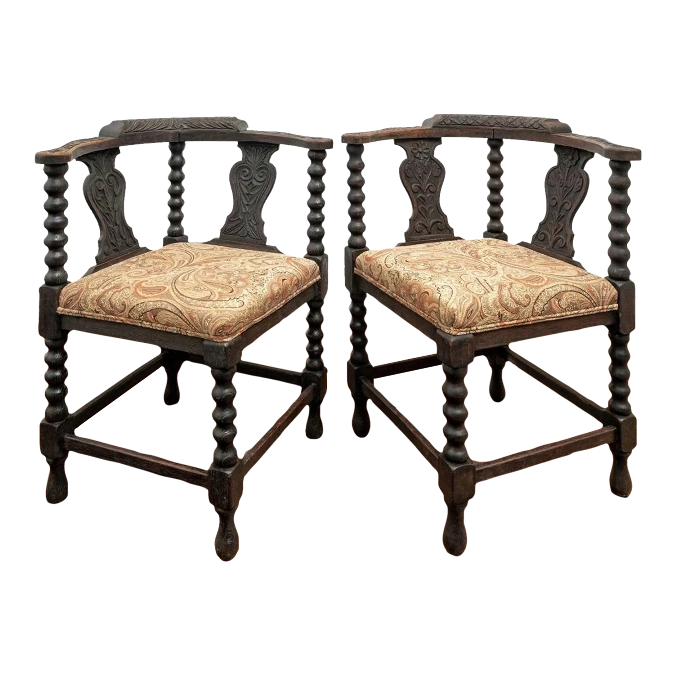 Antique European Carved Oak Corner Chairs a Pair Chairish