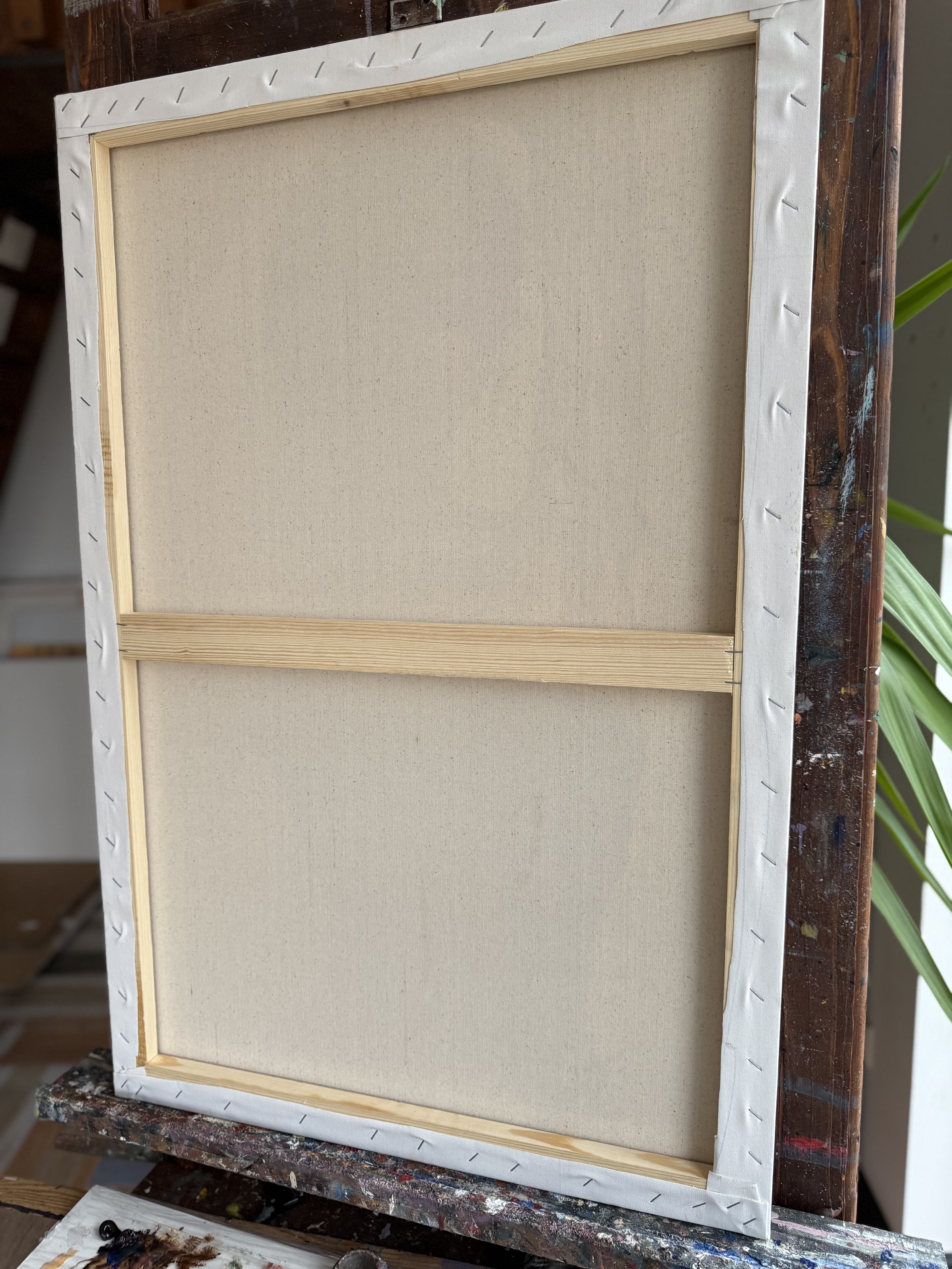 Artist Liubou Sas “Between Breaths” Modern Original PaintingVintage Distressed Oushak Carpet - 8\'8\