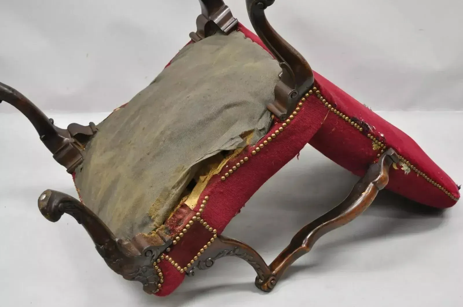 Early 20th Century Antique Georgian Floral Needlepoint Carved Mahogany Fireside Lounge Arm Chair