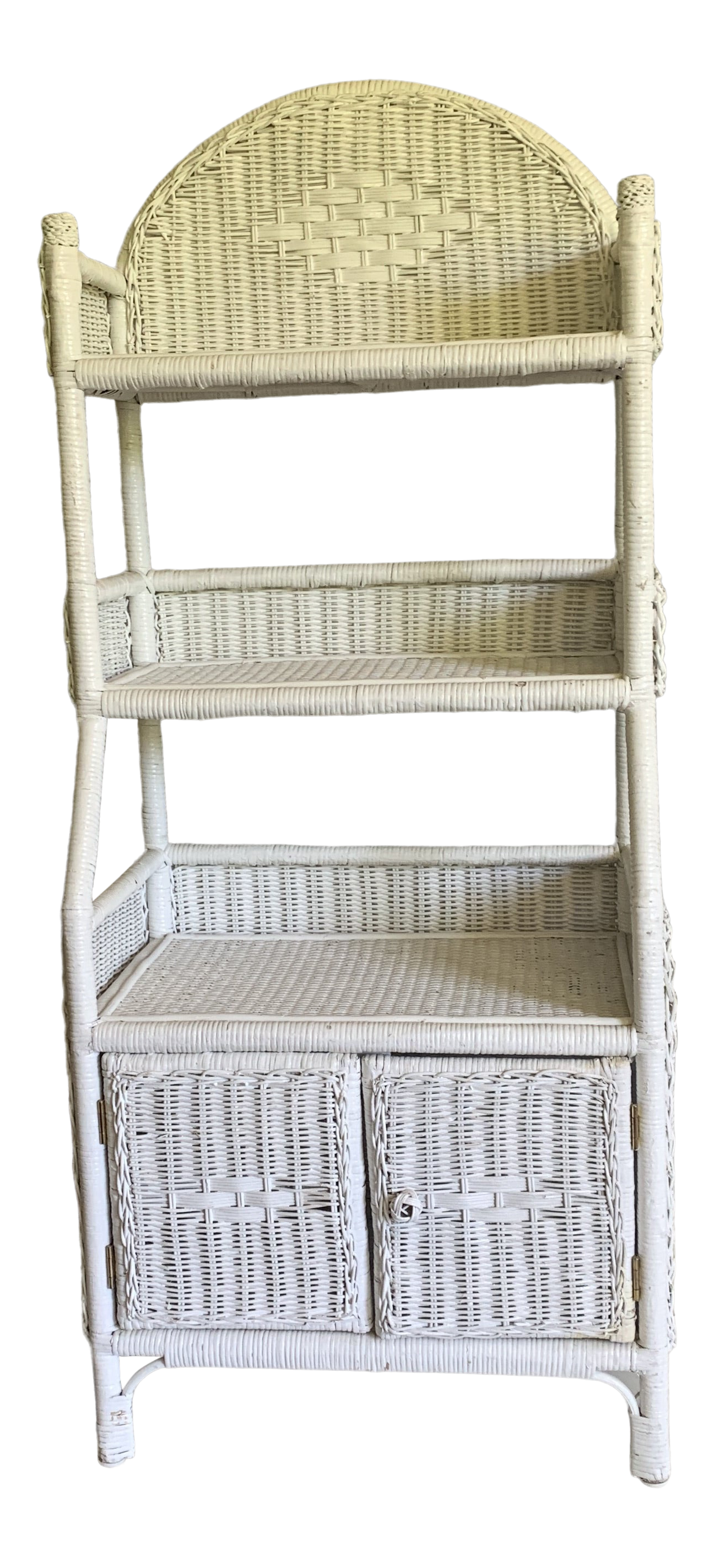 1970s Shabby Chic White Woven Wicker Etageres Bookcase Chairish