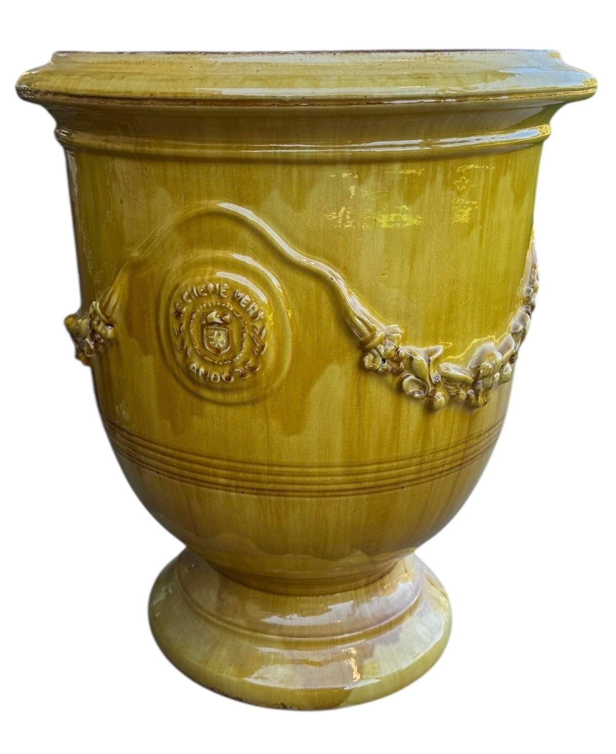 French Handmade Glazed Terracotta Planter by Le Chêne Vert in Anduze