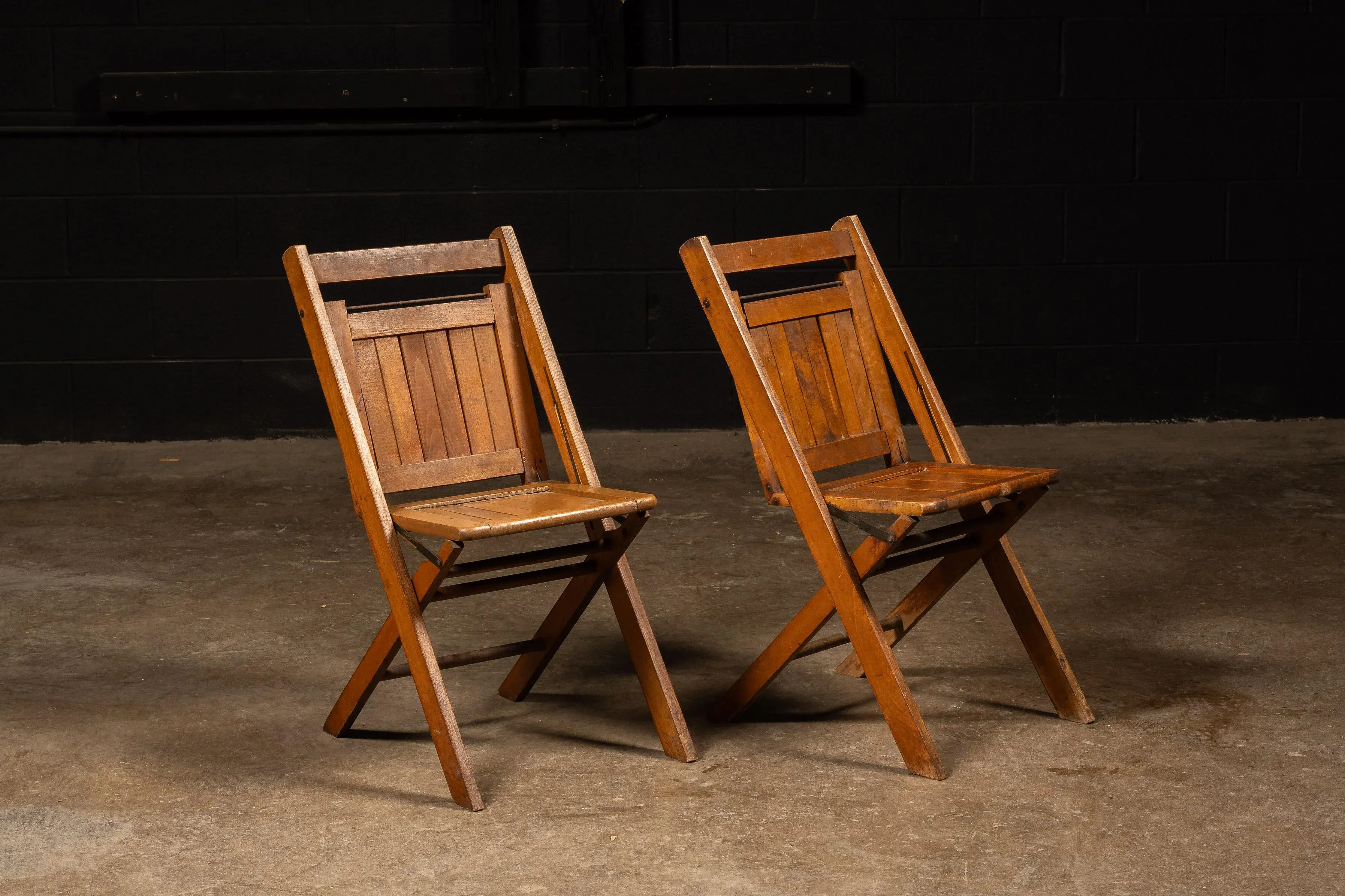 1920s Antique Wooden Slat Back Folding Chairs- Set of 2 | Chairish