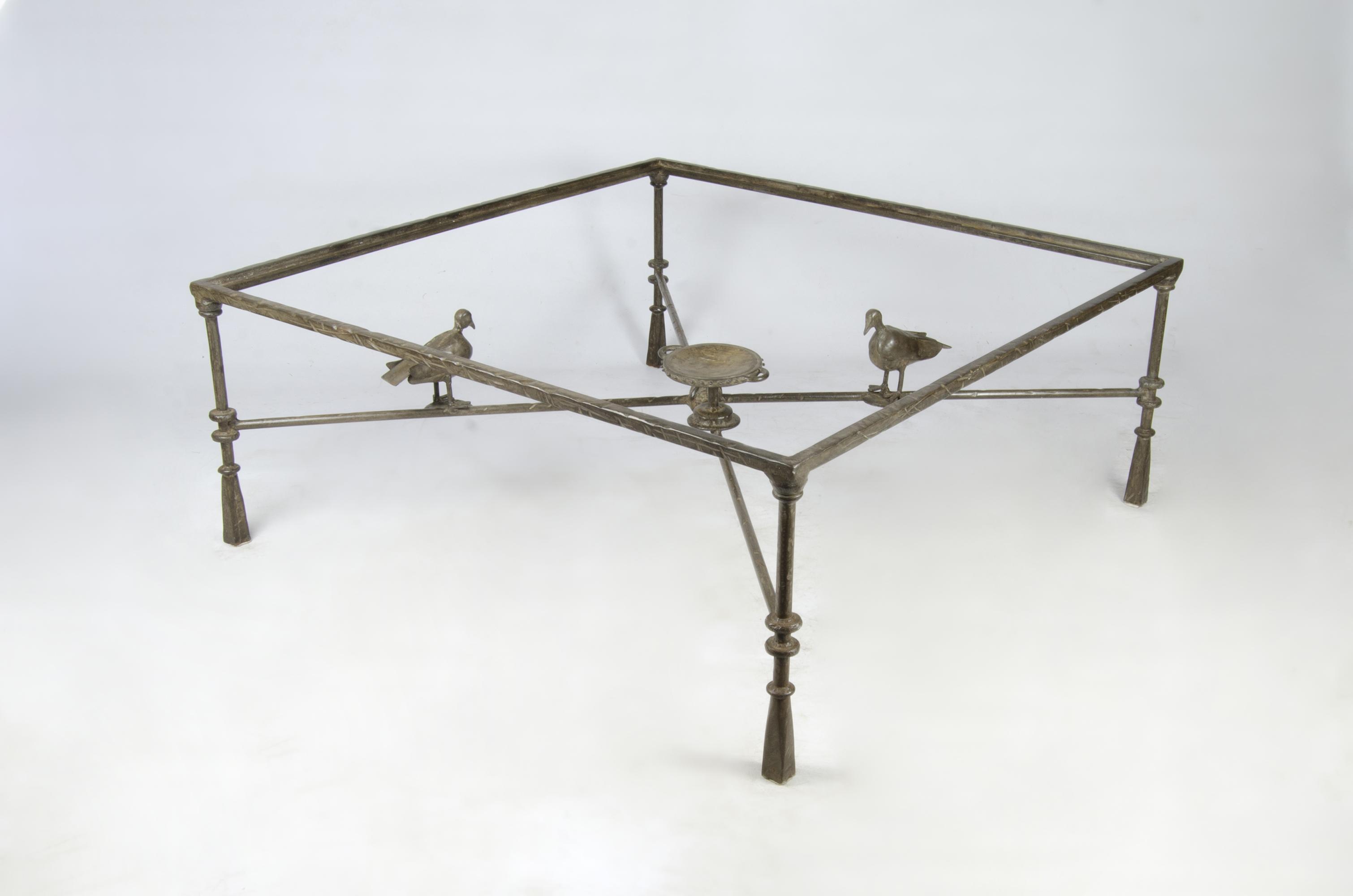 1940s Giacometti-Style Expressionist Iron Square Coffee Table With