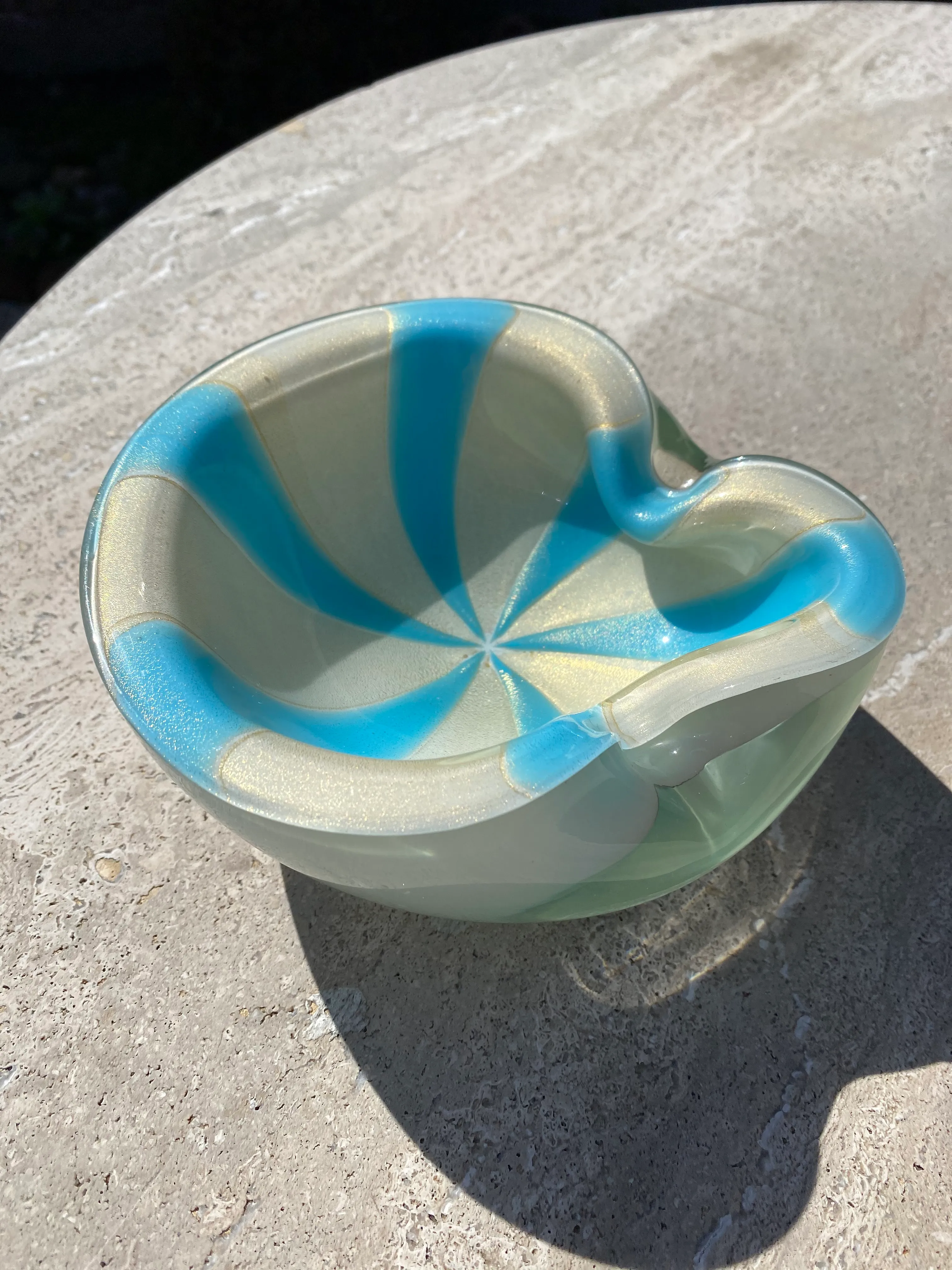 Mid-Century Alfredo Barbini Murano Blue White Gold Flecks Swirl