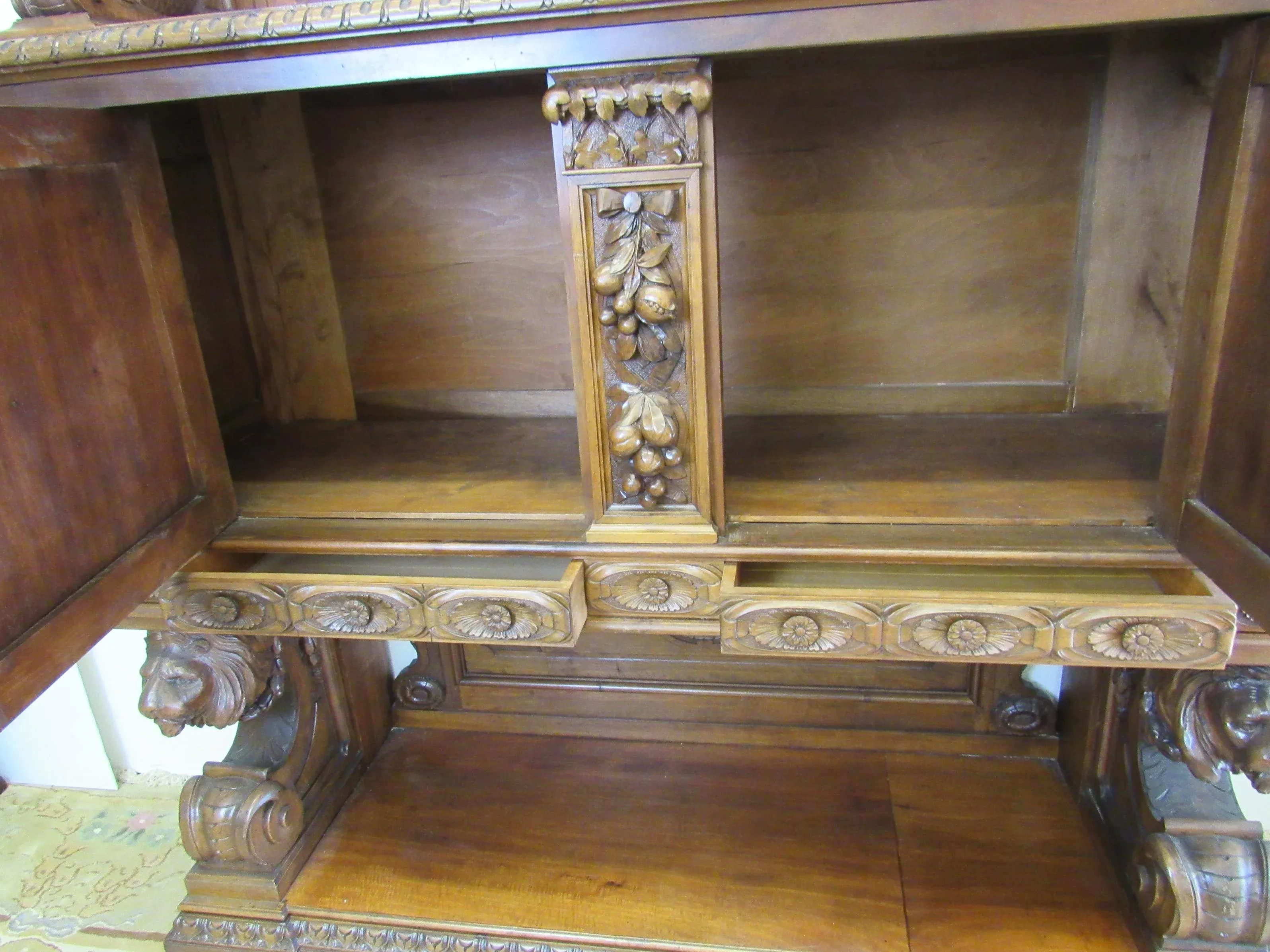 Early 20th Century Continental Italian Three Part Highly Carved Walnut Court Cupboard