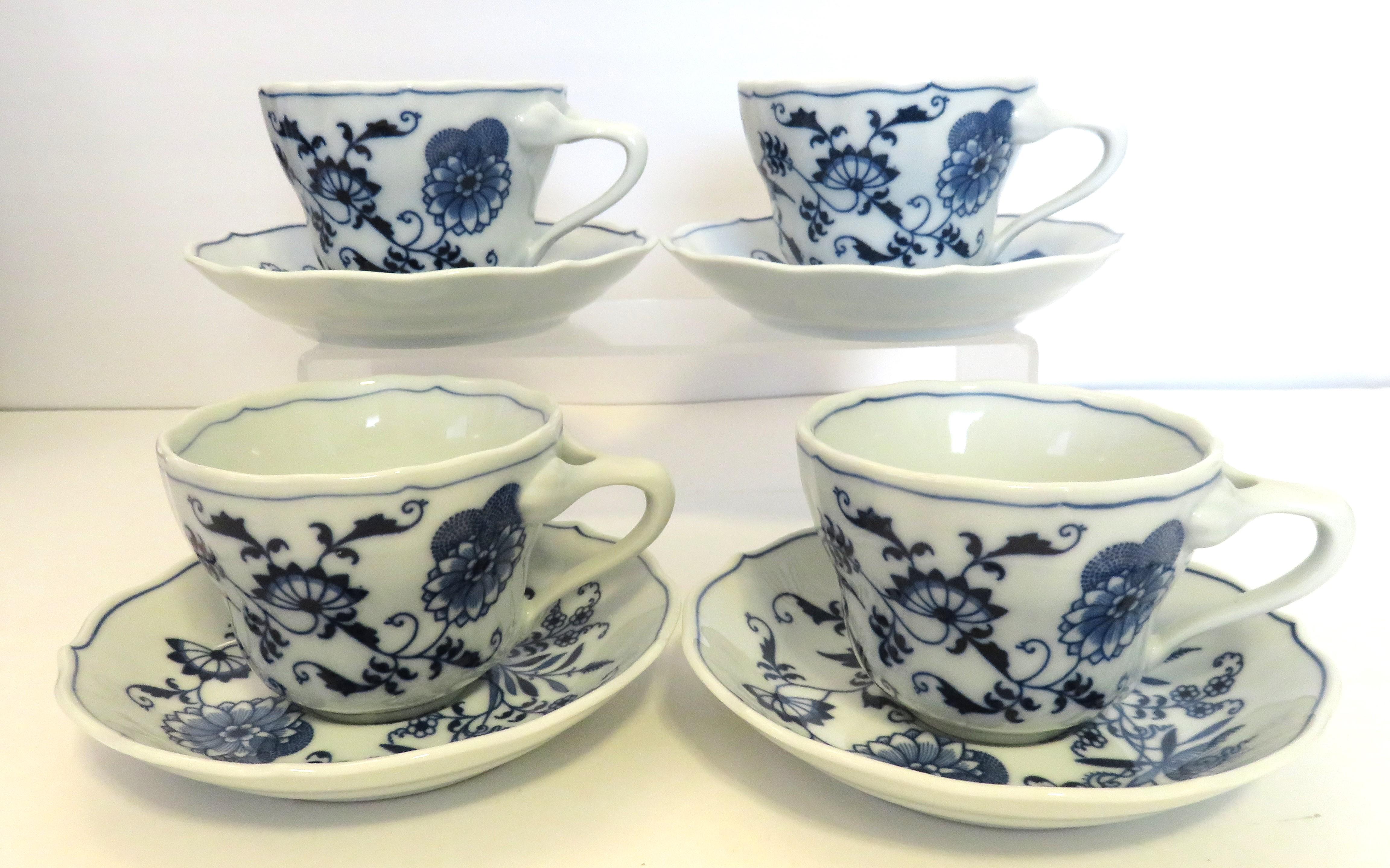 Vintage 1970s Blue Danube Japan Tea Set Including 4 Cups, 4 Saucers With  Square Mark