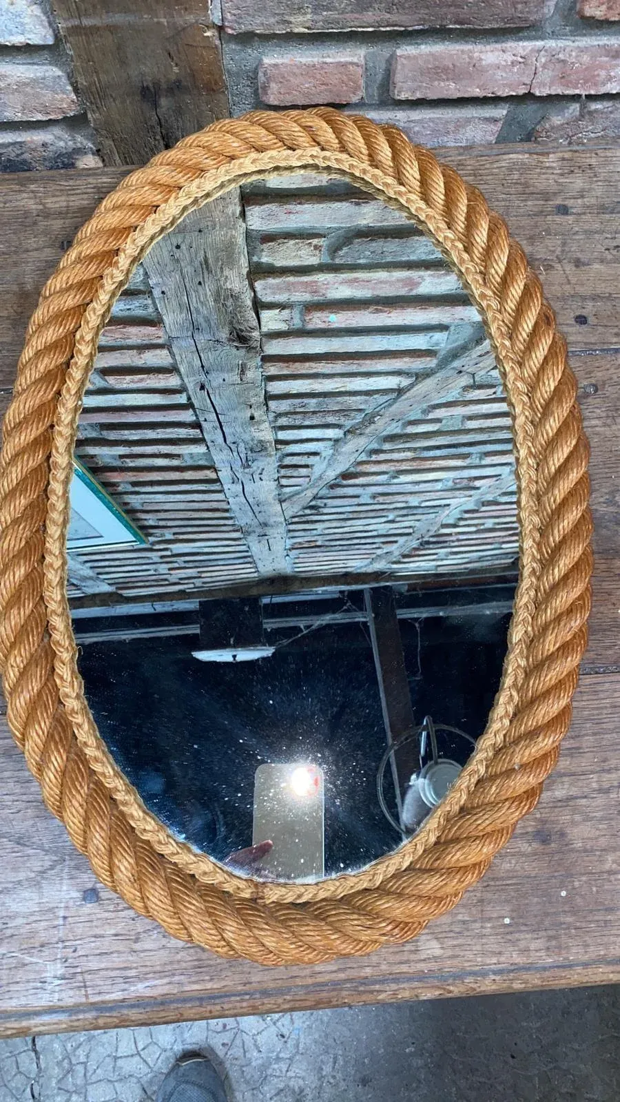 Large Oval Rope Mirror Audoux Minet, Circa 1960 | Chairish