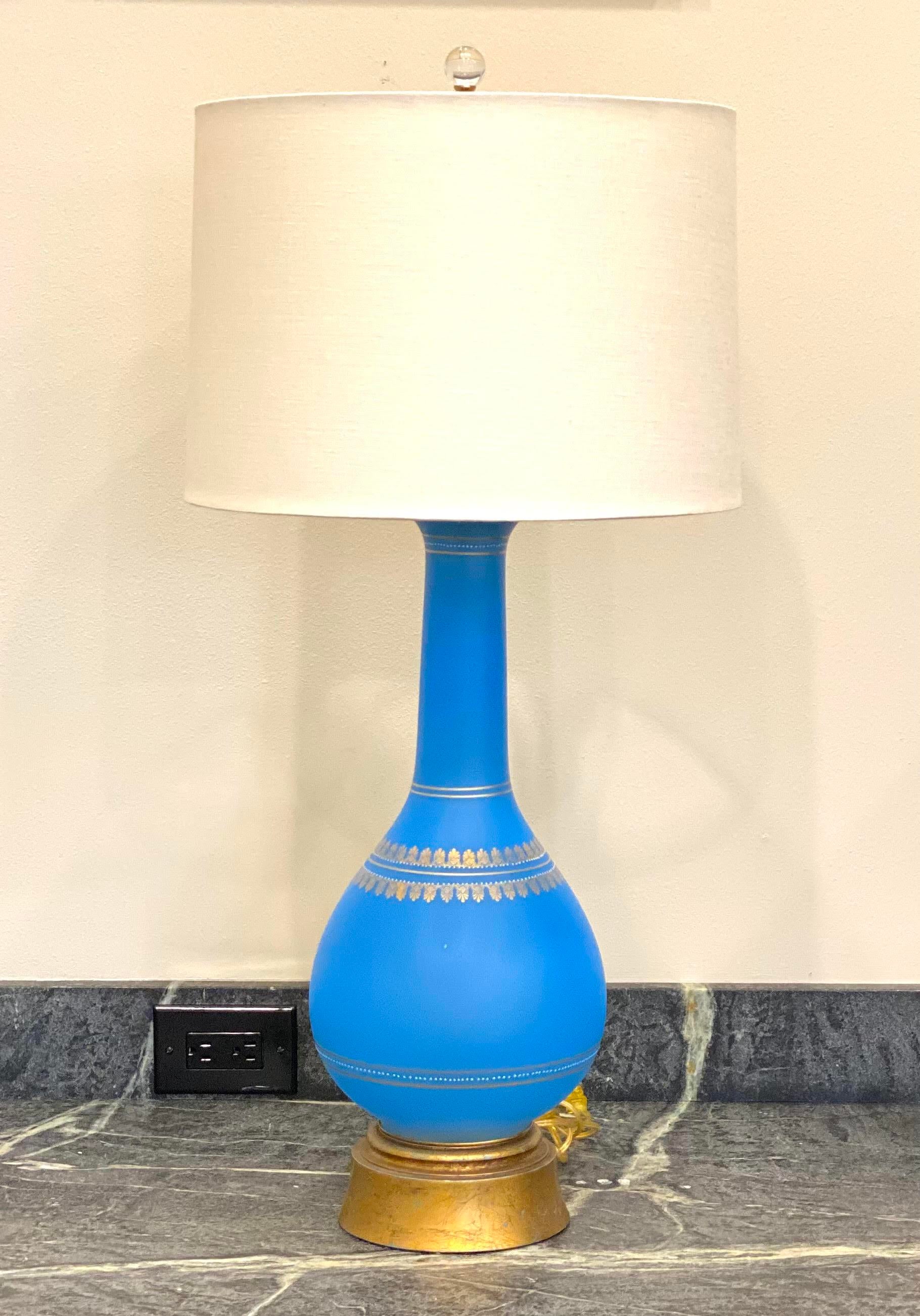 【一部予約販売中】 Lamp Glass Blue Century 20th Mid Vintage With Painted Hand 邦楽