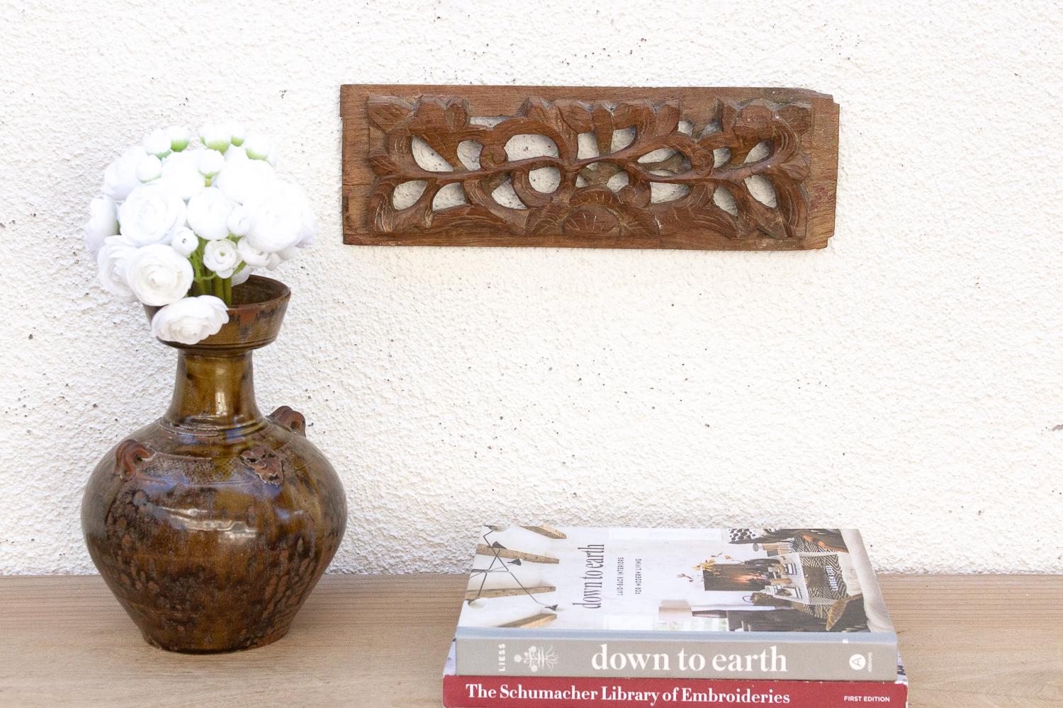 Small Antique Openwork Floral Carving