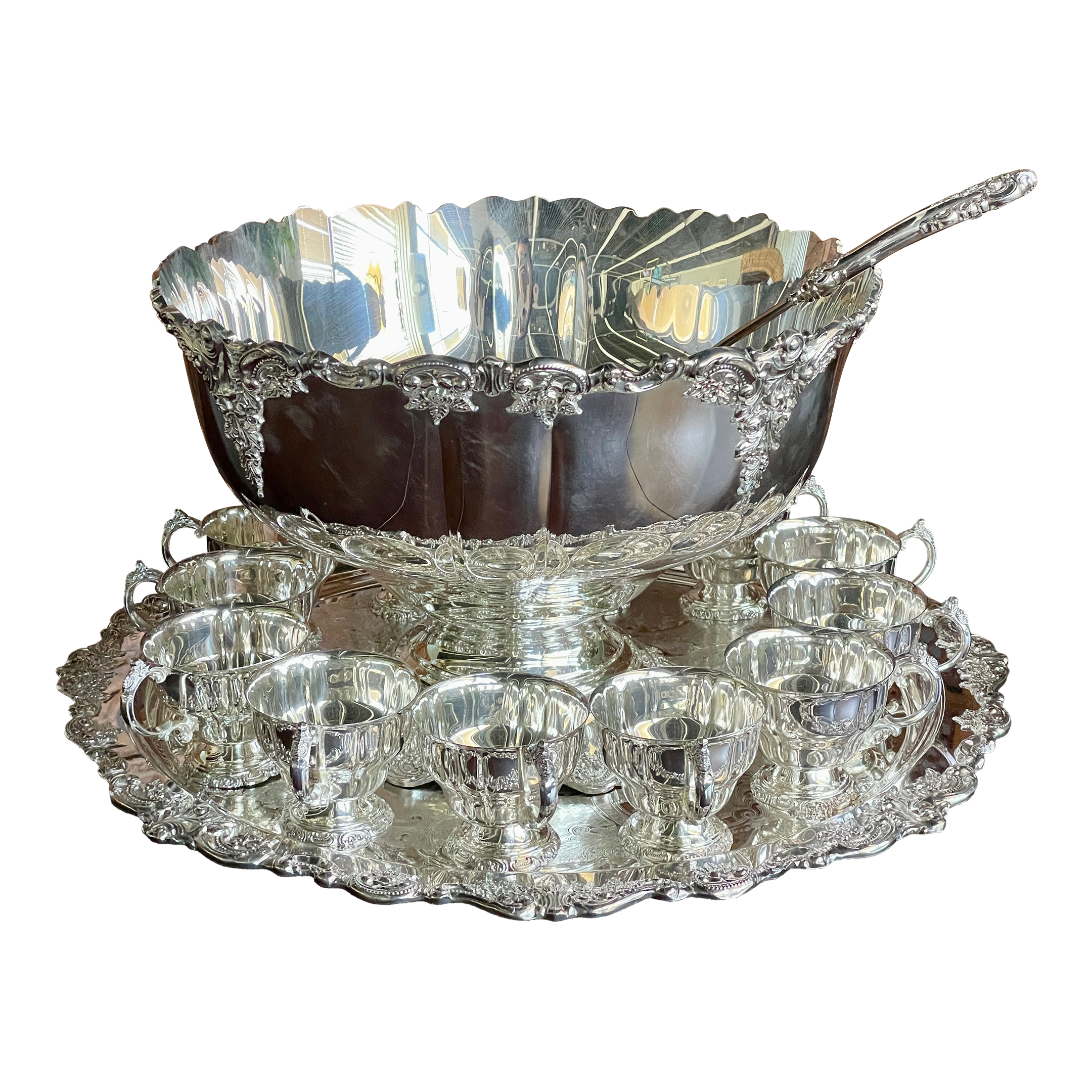 Mid 20th Century Wallace Baroque Silverplate Punch Bowl