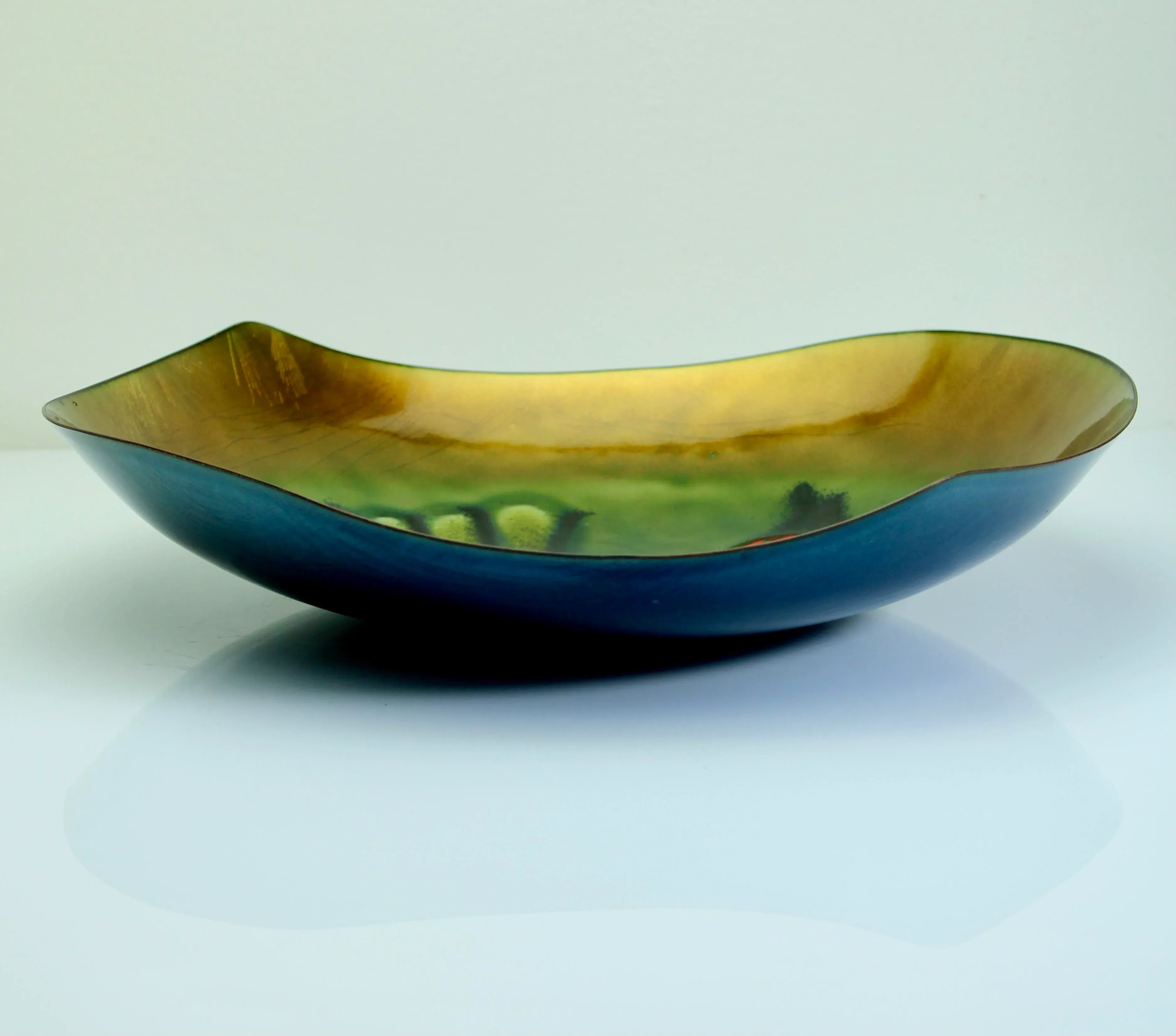 Vintage C. 1967 Mid-Century Modernist Copper Enameled Large Bowl