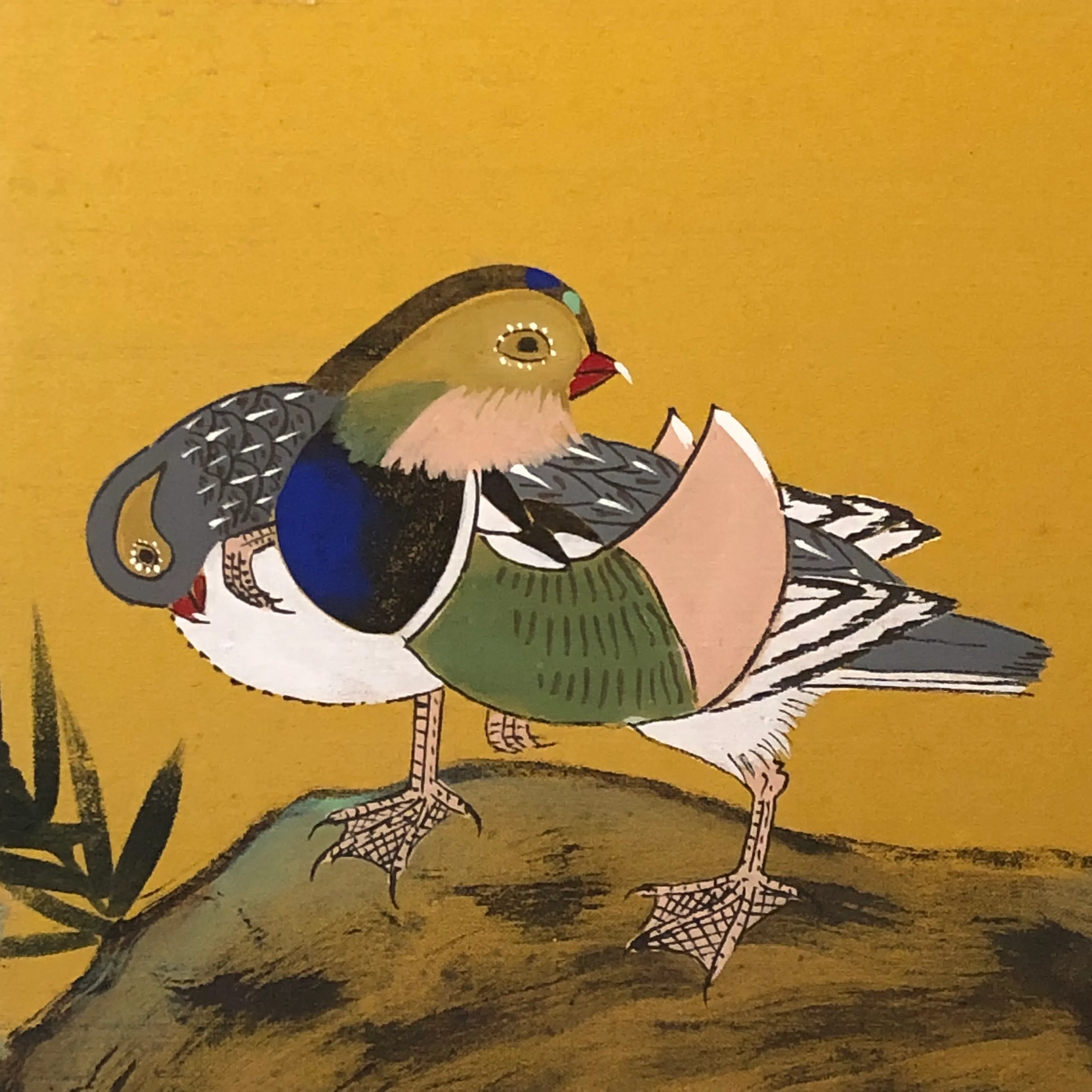 Vintage Mid-20th Century Hand-Painted Japanese Silk Screen With