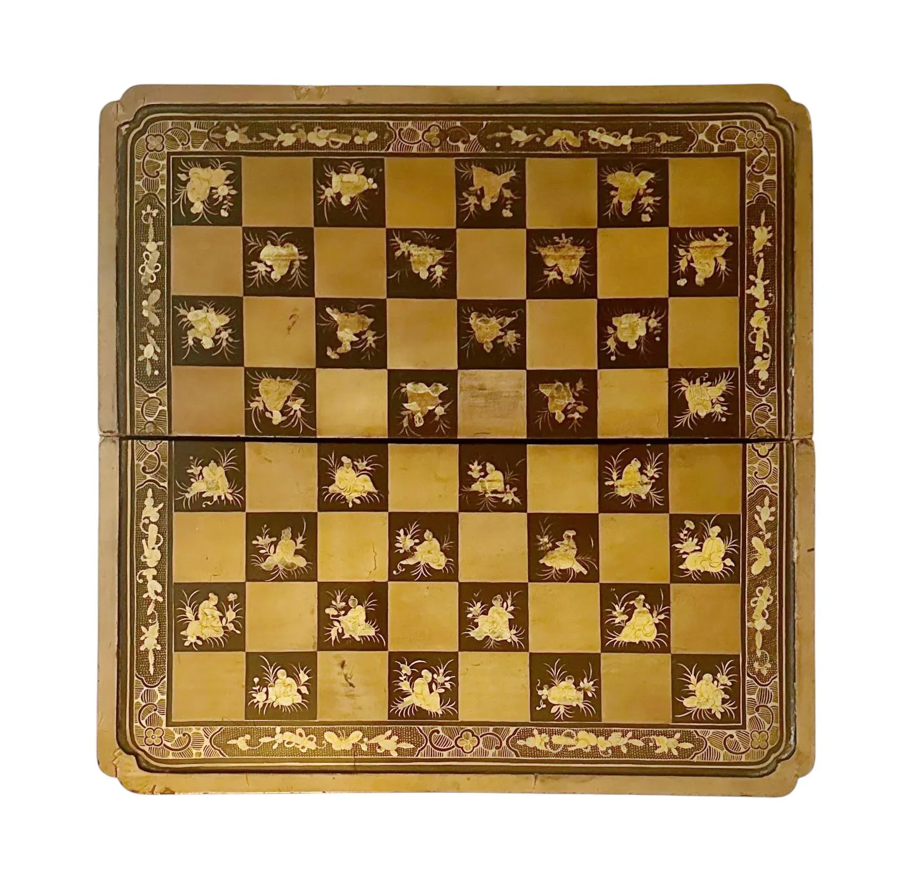 Early 19th Century Chinese Export Black Lacquer Folding Chess and
