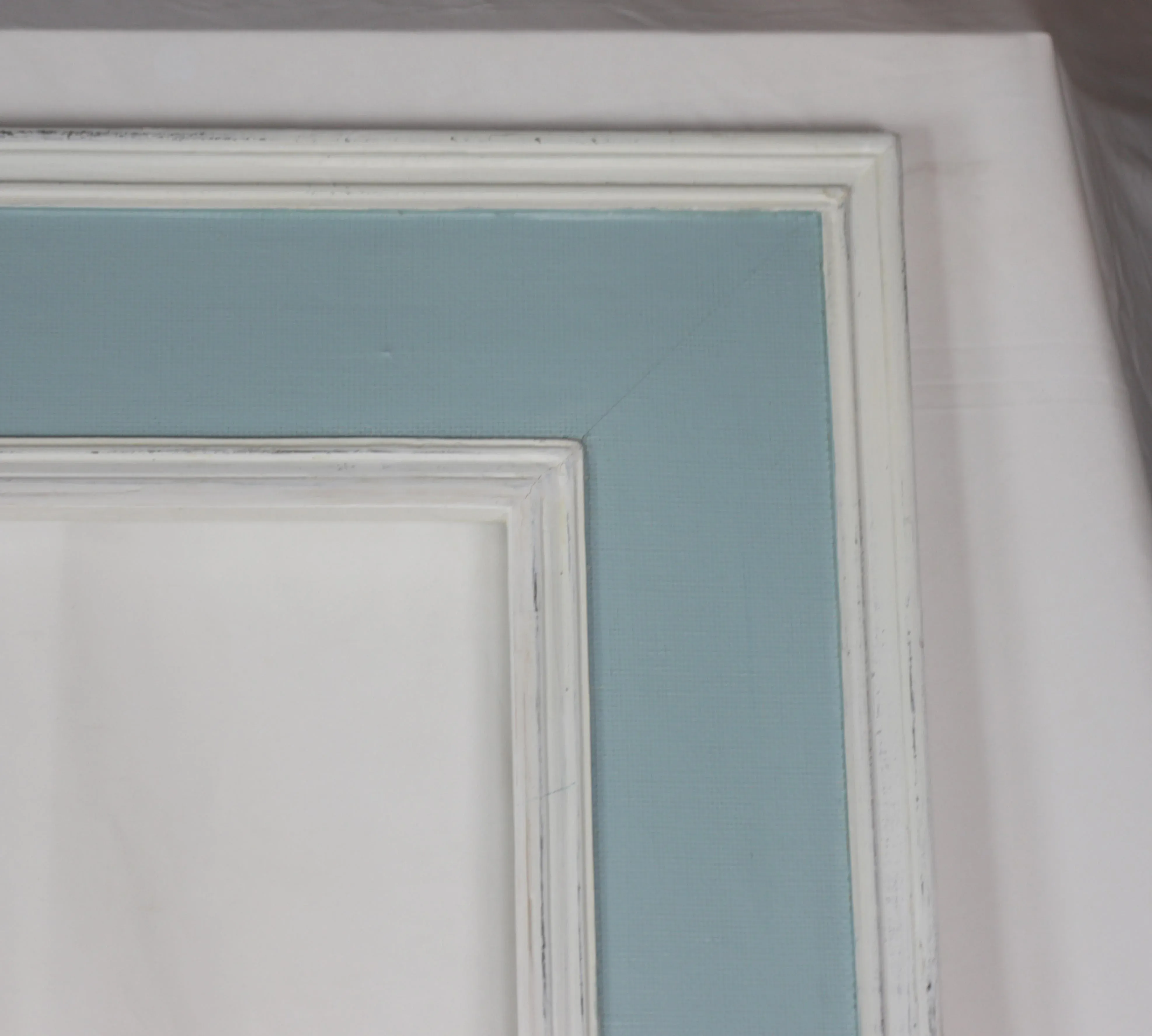 White Edged Light Blue Raffia Wrapped Mirror
