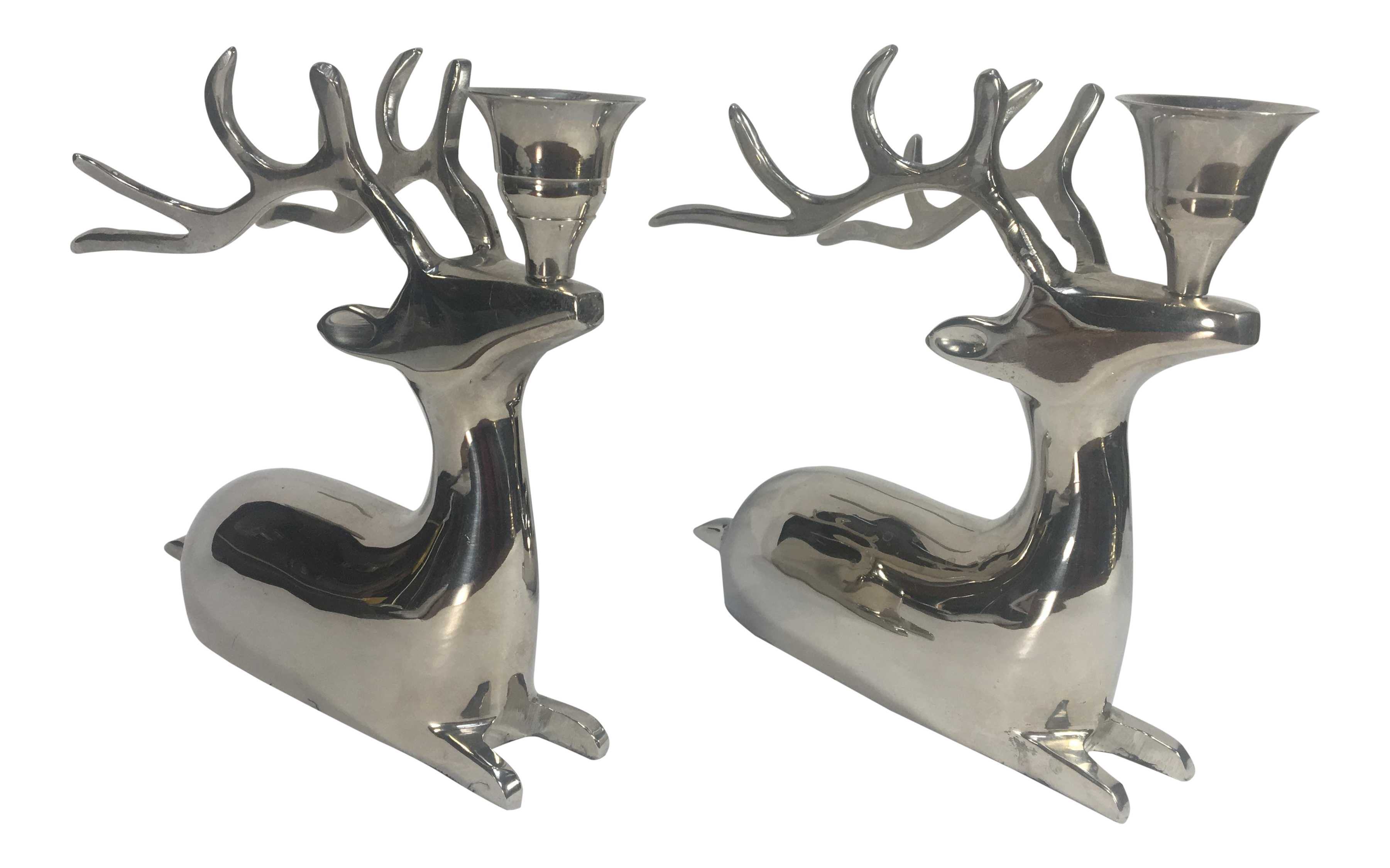 Pottery Barn Style High Polished Seated Reindeer Candle Holders