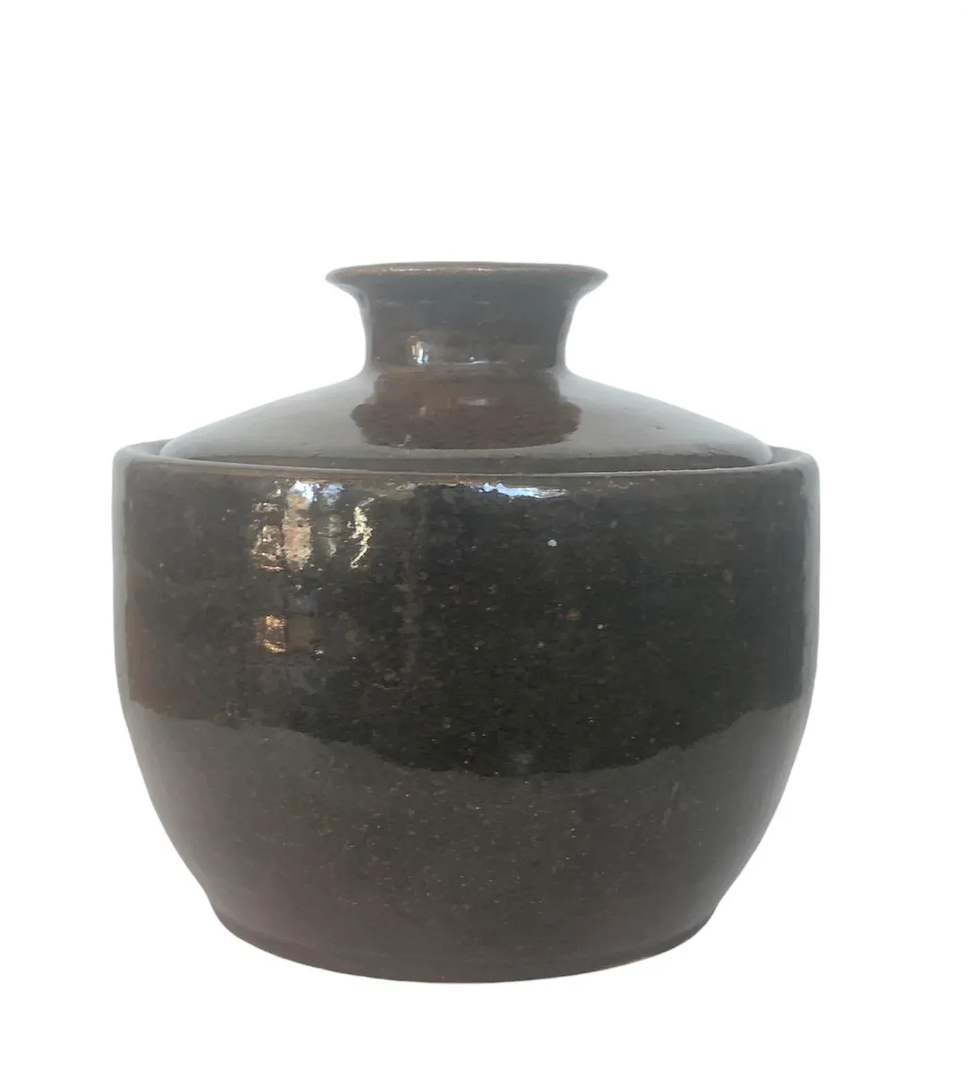 Japanese Glazed Ceramic Lidded Pot Stoneware Mingei Pickling Serve-Ware Vintage